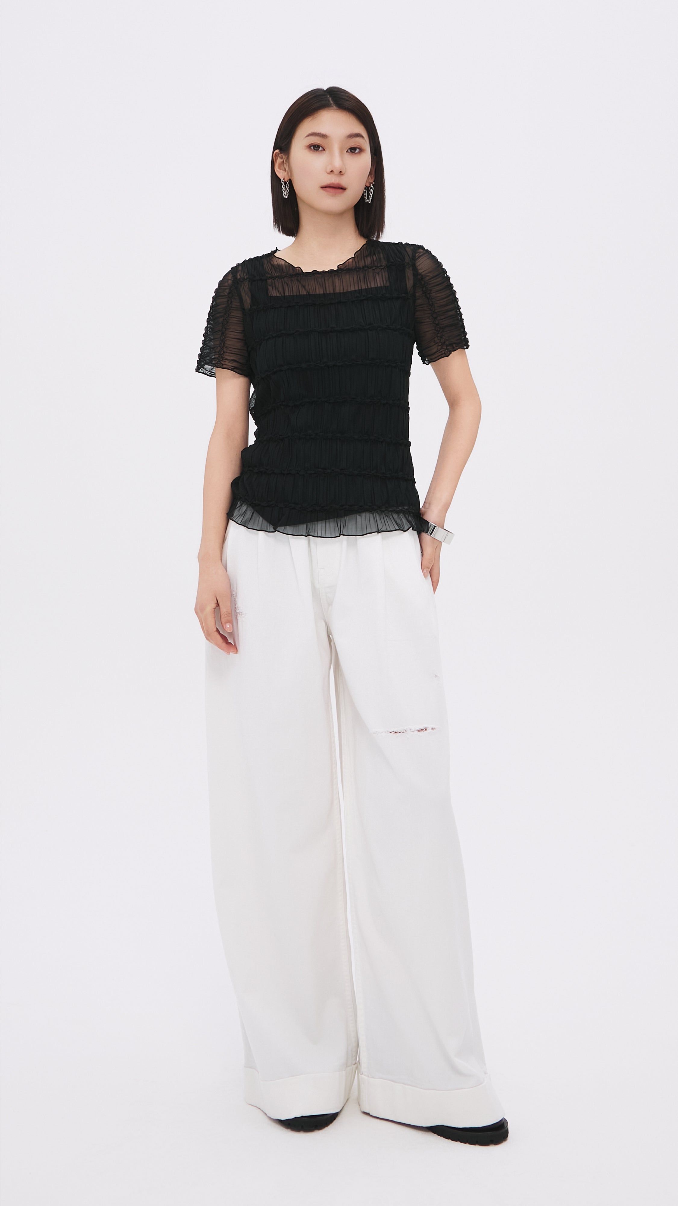 Elegant Smocked Blouse for Women - Floral Embroidered Summer Tops - Perfect for Casual Outings & Beach Vacations