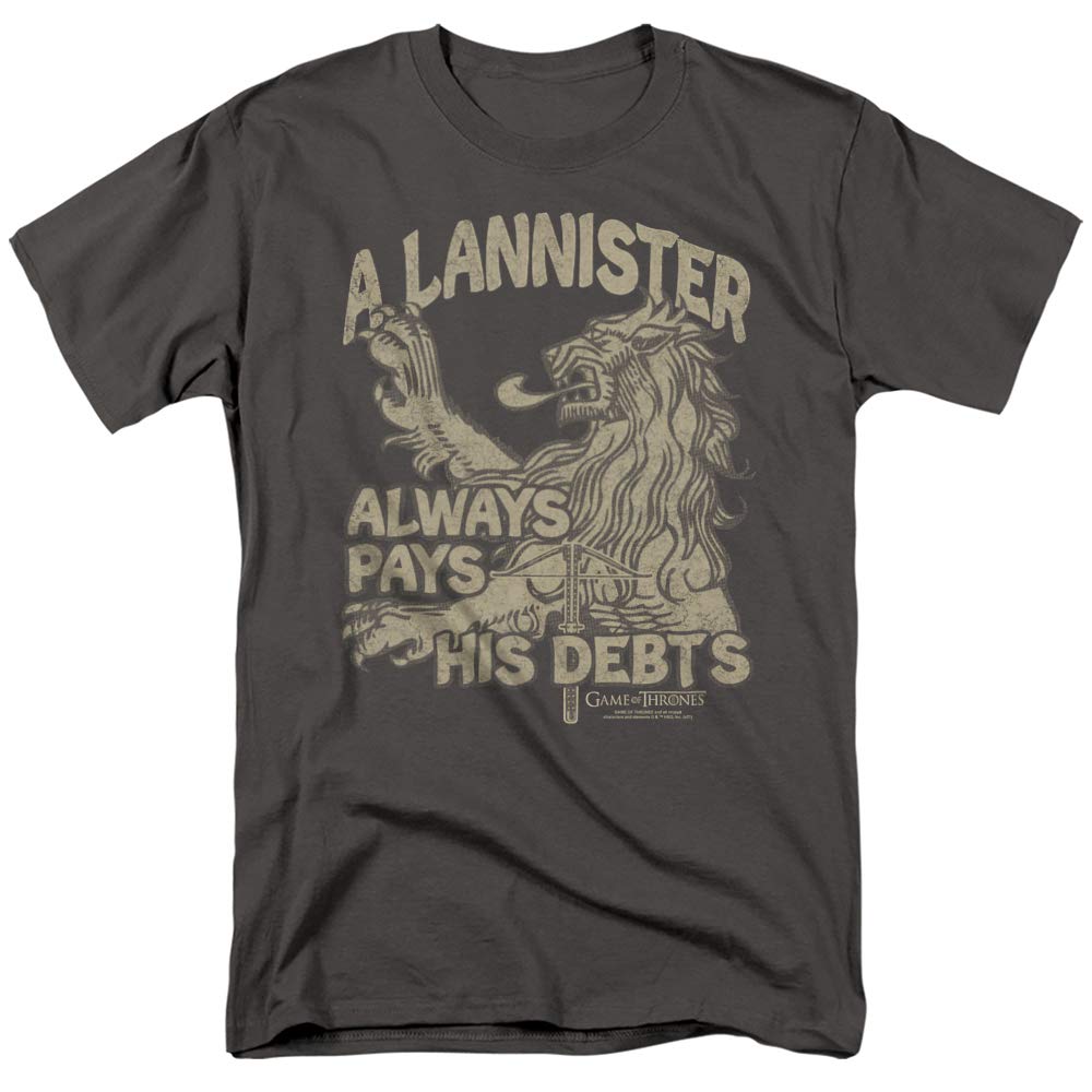 Game of Thrones Debts Quote Unisex T-Shirt for Men & Women - Charcoal Grey 3XL - Casual Wear, Cosplay & GOT Fan Merchandise