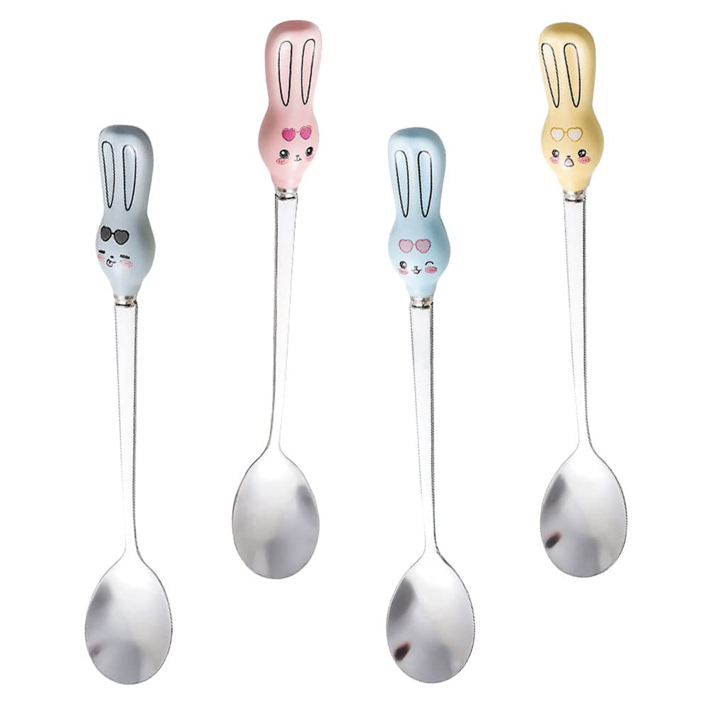 Zerodeko 4-Piece Cartoon Mixing Spoon Set - Durable Soup, Ice Cream, Coffee, Dessert & Cocktail Spoons - Perfect for Kitchen, Baking, Coffee Shops & Home Entertaining