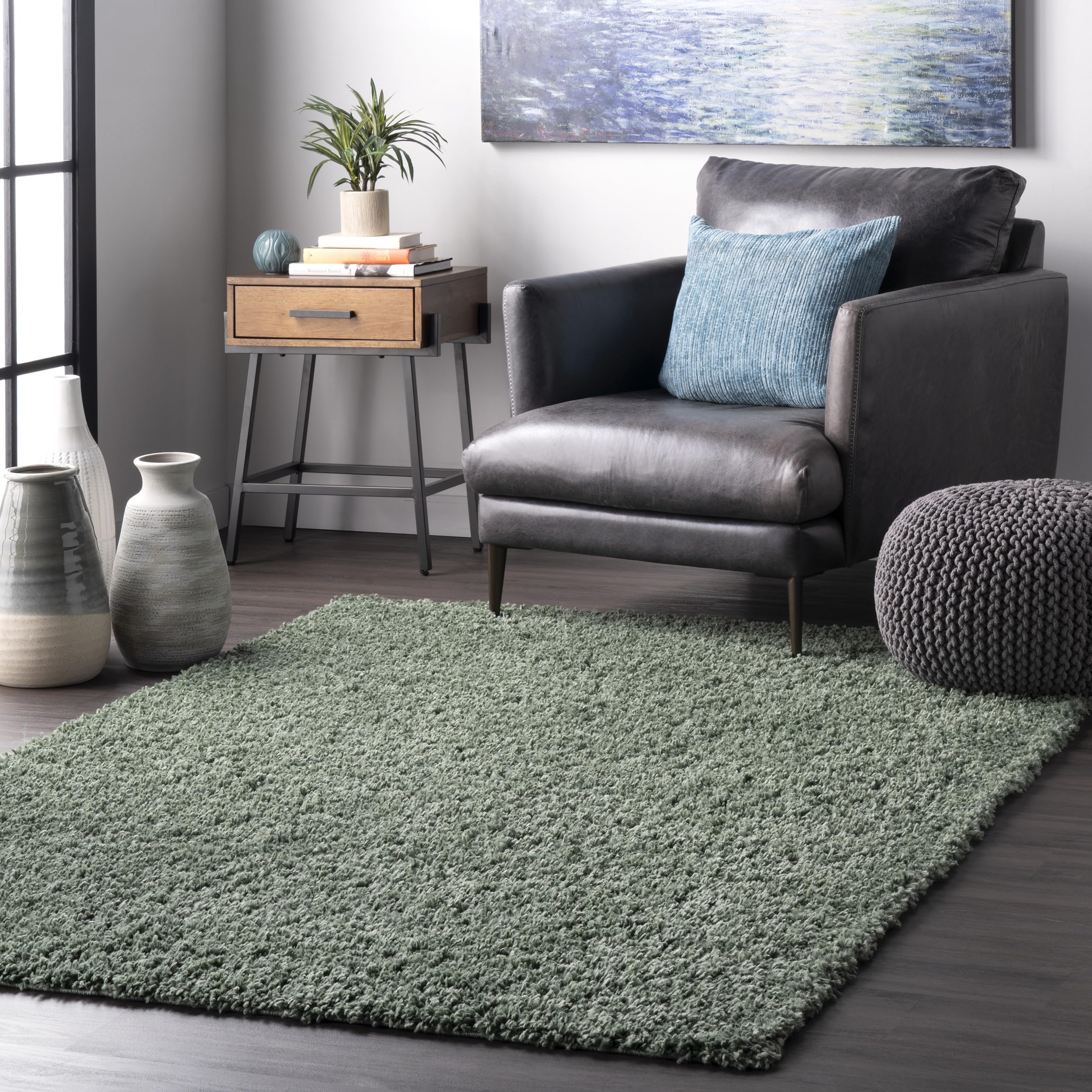 nuLOOM Kara Solid Shag Area Rug 9x12 Feet - Soft Plush Green Shaggy Rug for Living Room, Bedroom, Dining Room & Nursery | Cozy Home Decor, Kids Play Area & Pet-Friendly Floor Mat