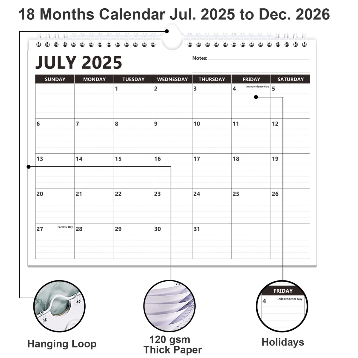 2025-2026 Wall Calendar | 18-Month Planner from July 2025 to December 2026 | Thick Paper Office & Home Organizer | 8.5