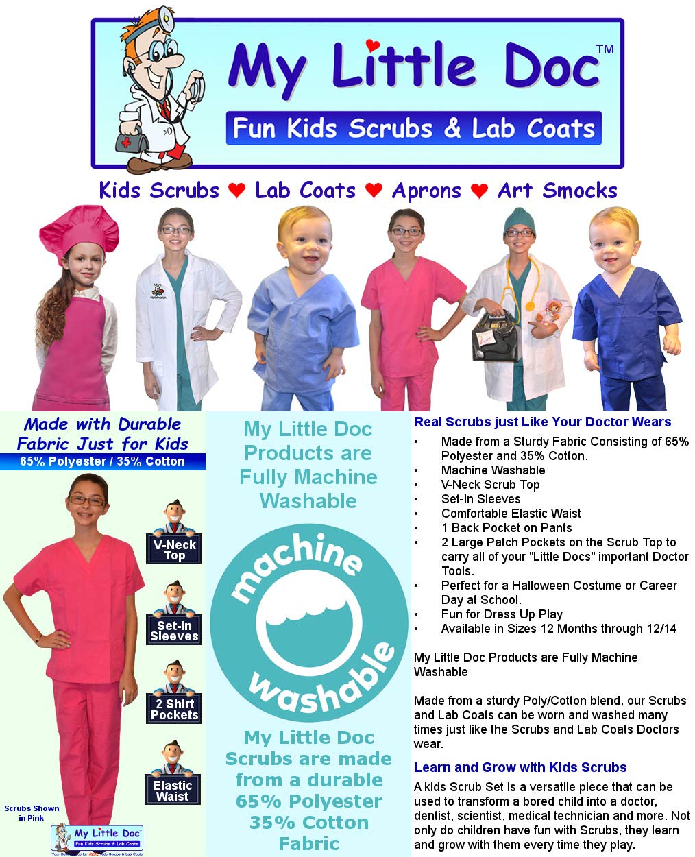 Royal Blue Kids Scrubs Costume - Medical Role Play Outfit for Children | Perfect for Halloween, Dress-Up & Pretend Play