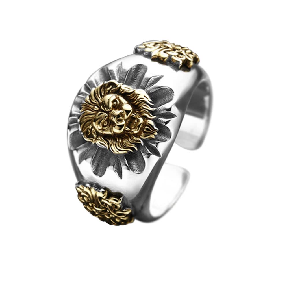 OIDIMS Punk Lion Adjustable Sterling Silver 925 Ring - Gothic Knuckle Jewelry for Men & Women | Biker, Hip Hop Fashion Accessory | Perfect for Parties, Concerts & Vintage Style Outfits