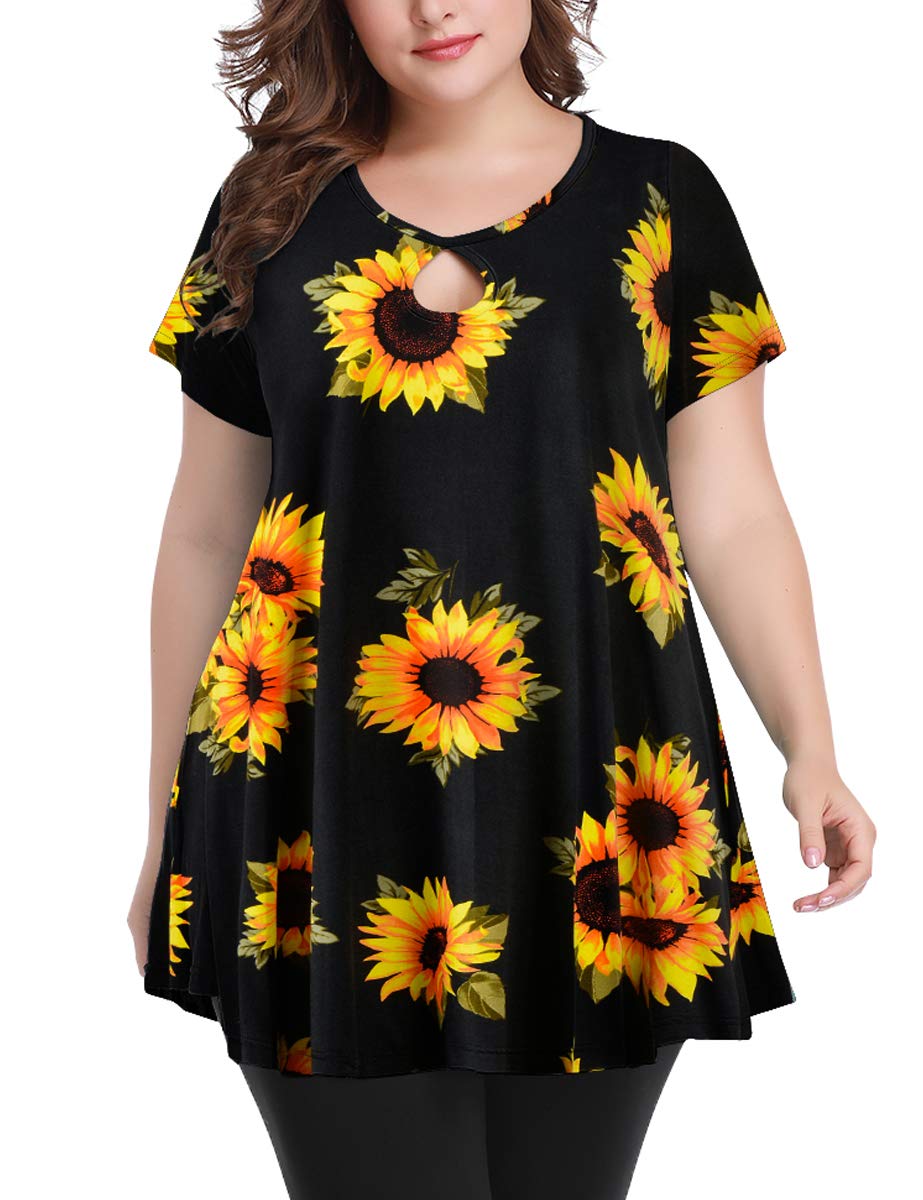 MONNURO Women's Plus Size Short Sleeve Keyhole Tunic Top - Sexy Summer Swing Blouse for Casual Wear | Beach Outfit, Date Night, Vacation Style
