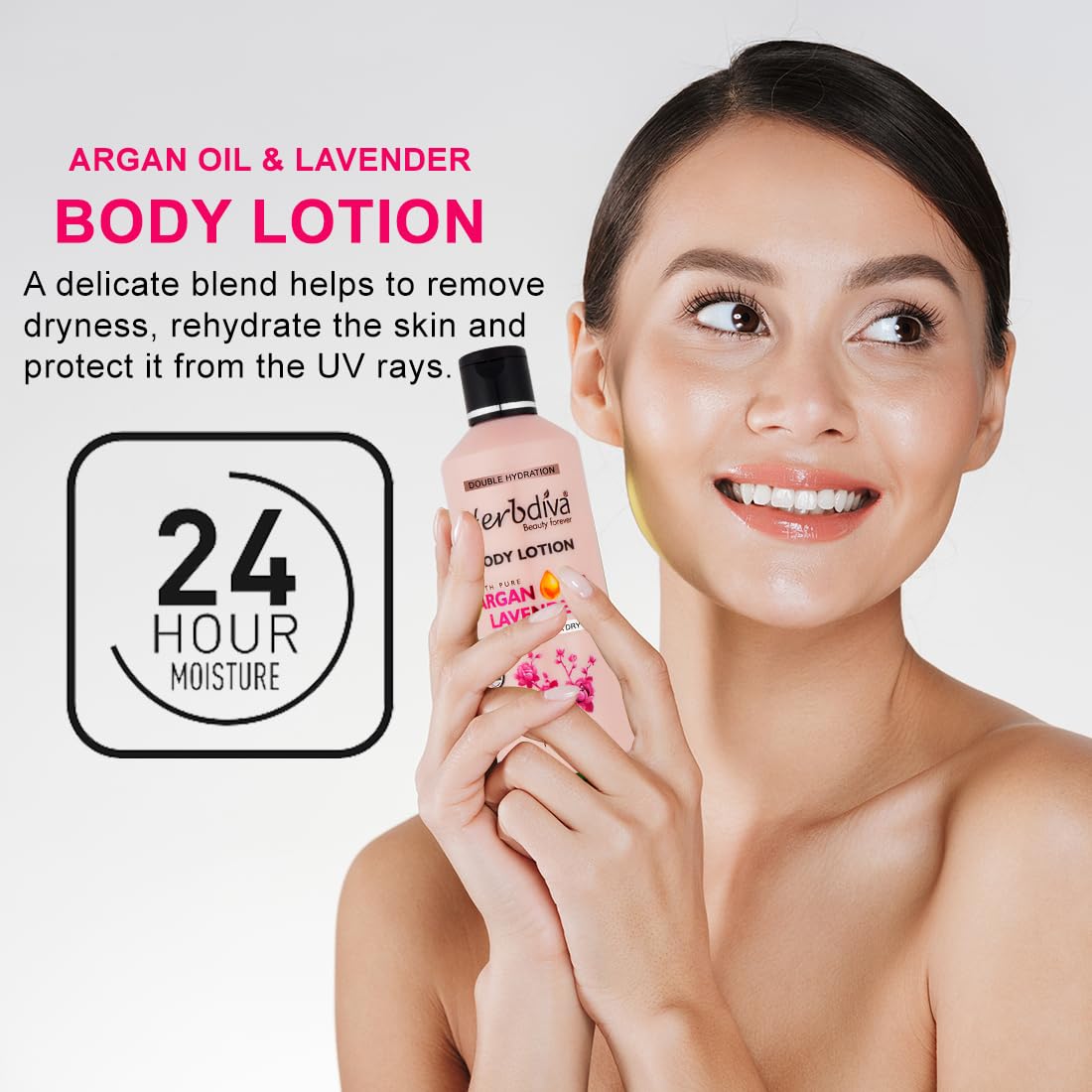 Herbdiva Double Hydration Body Lotion with Argan Oil & Shea Butter - 100ml Each, Enriched with Lavender for 24HR Moisturizing - Cruelty Free Dry Skin Relief Cream - Pack of 2 - Perfect for Daily Hydration & Nighttime Skin Care