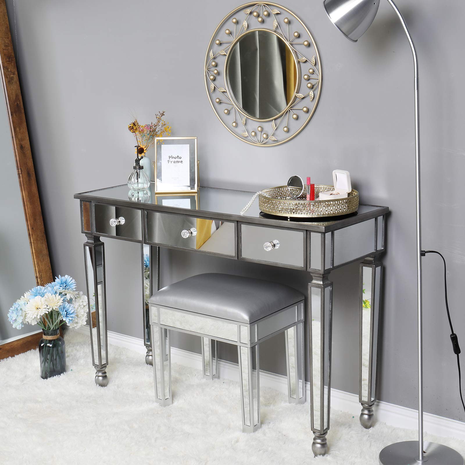 Modern Mirrored Vanity Table with Drawers - Elegant Dressing Desk & Makeup Table for Bedroom, Entryway, or Home Office - Perfect for Makeup, Jewelry Storage & Stylish Décor