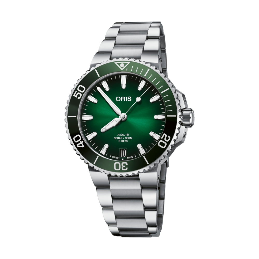 Aquis Date Calibre 400 41.5mm Green Dial Men's Watch on Stainless Steel Bracelet - Perfect for Diving, Swimming & Everyday Wear