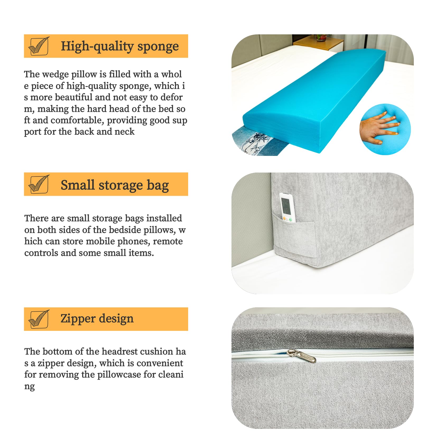 King Size Headboard Wedge Pillow - Adjustable Reading & Backrest Pillow for Sitting in Bed - Removable Washable Cover - Light Gray - Perfect for Reading, Working, or Watching TV in Bed