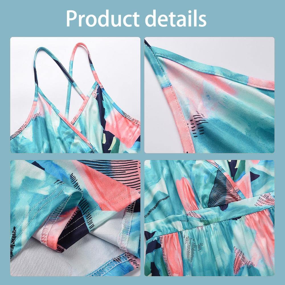 Bohemian Floral Print Women's Maxi Dress - V-Neck Spaghetti Strap Long Sling Dress for Beach Vacation, Summer Party & Casual Outings