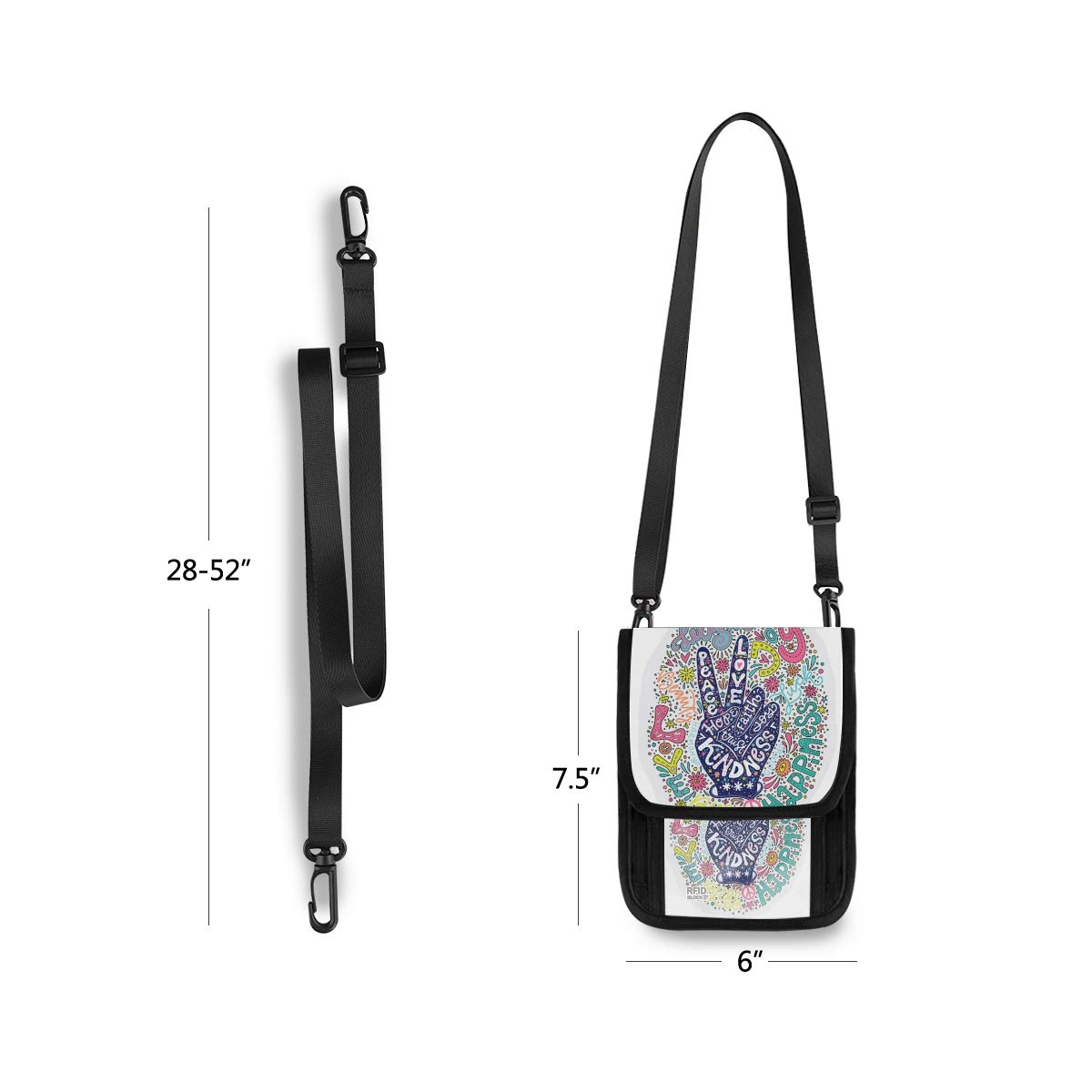 ALAZA Floral Peace Sign Crossbody Wallet - RFID Blocking Phone Purse with Credit Card Slots & Passport Holder | Perfect for Travel, Concerts, and Everyday Use