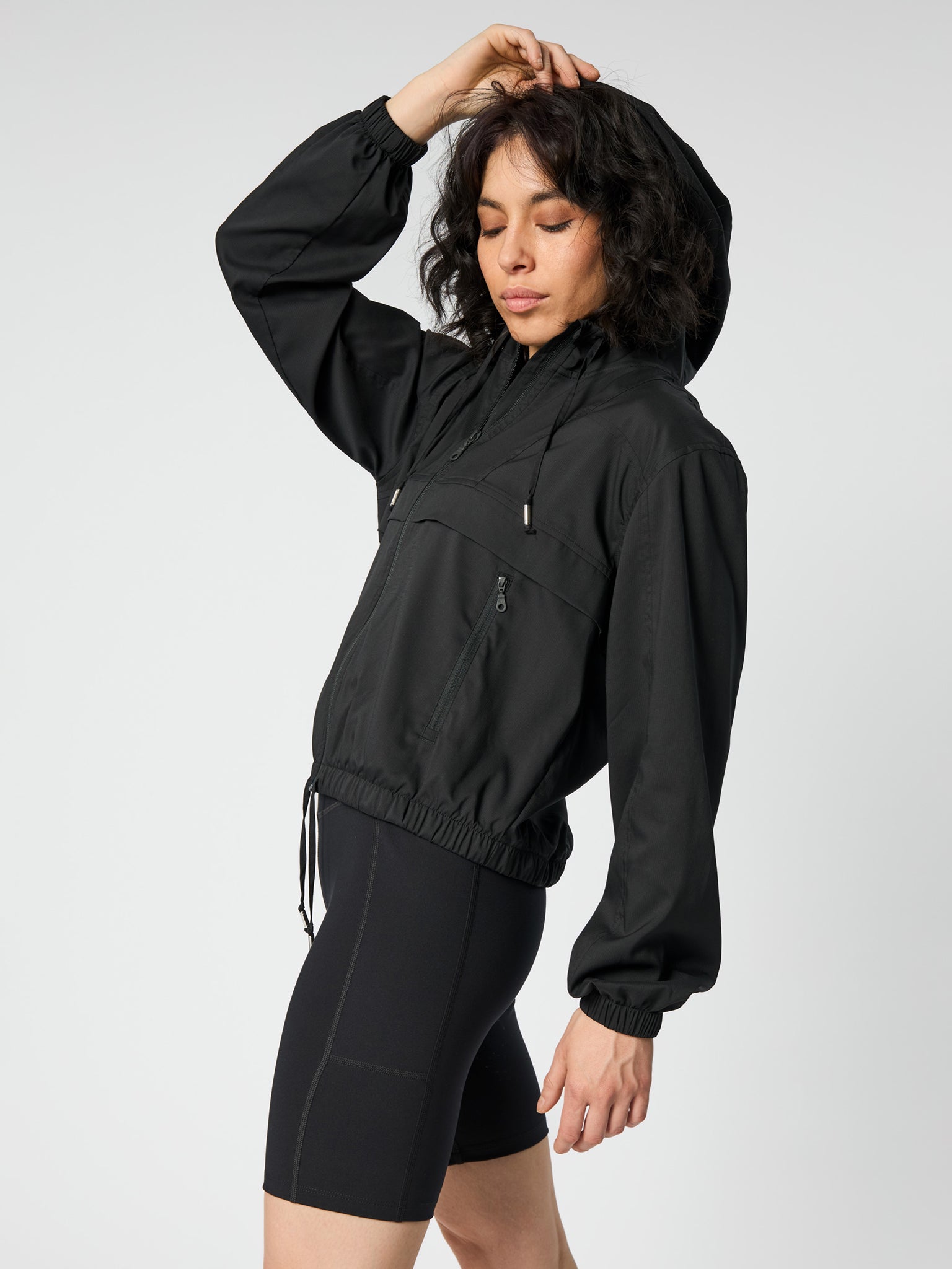 Girlfriend Collective Allie Hooded Windbreaker Jacket for Women - Lightweight Water-Resistant Windbreaker with Hood - Perfect for Running, Hiking & Outdoor Activities (Black)