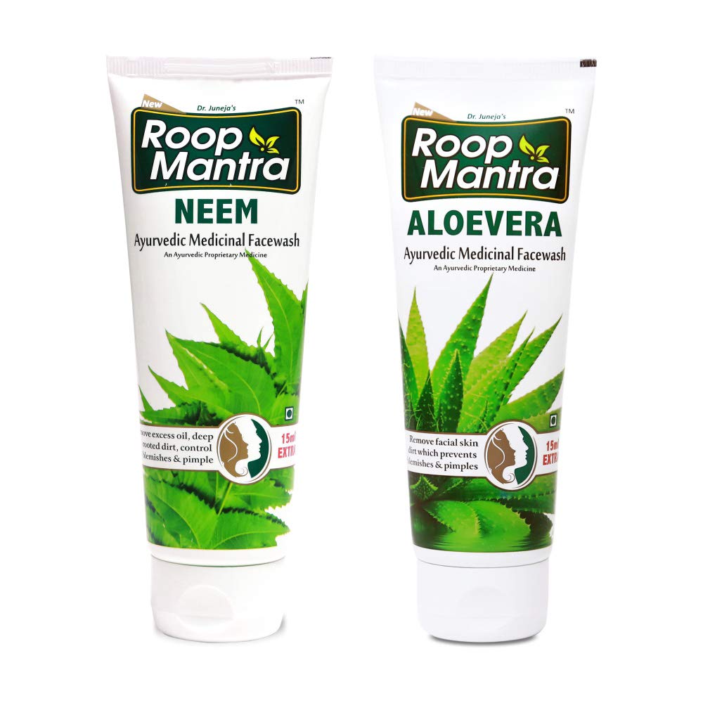 Roop Mantra Face Wash Combo - Neem & Aloe Vera Cleanser (115ml x 2) for Acne & Glowing Skin | Daily Skincare Routine for Men & Women