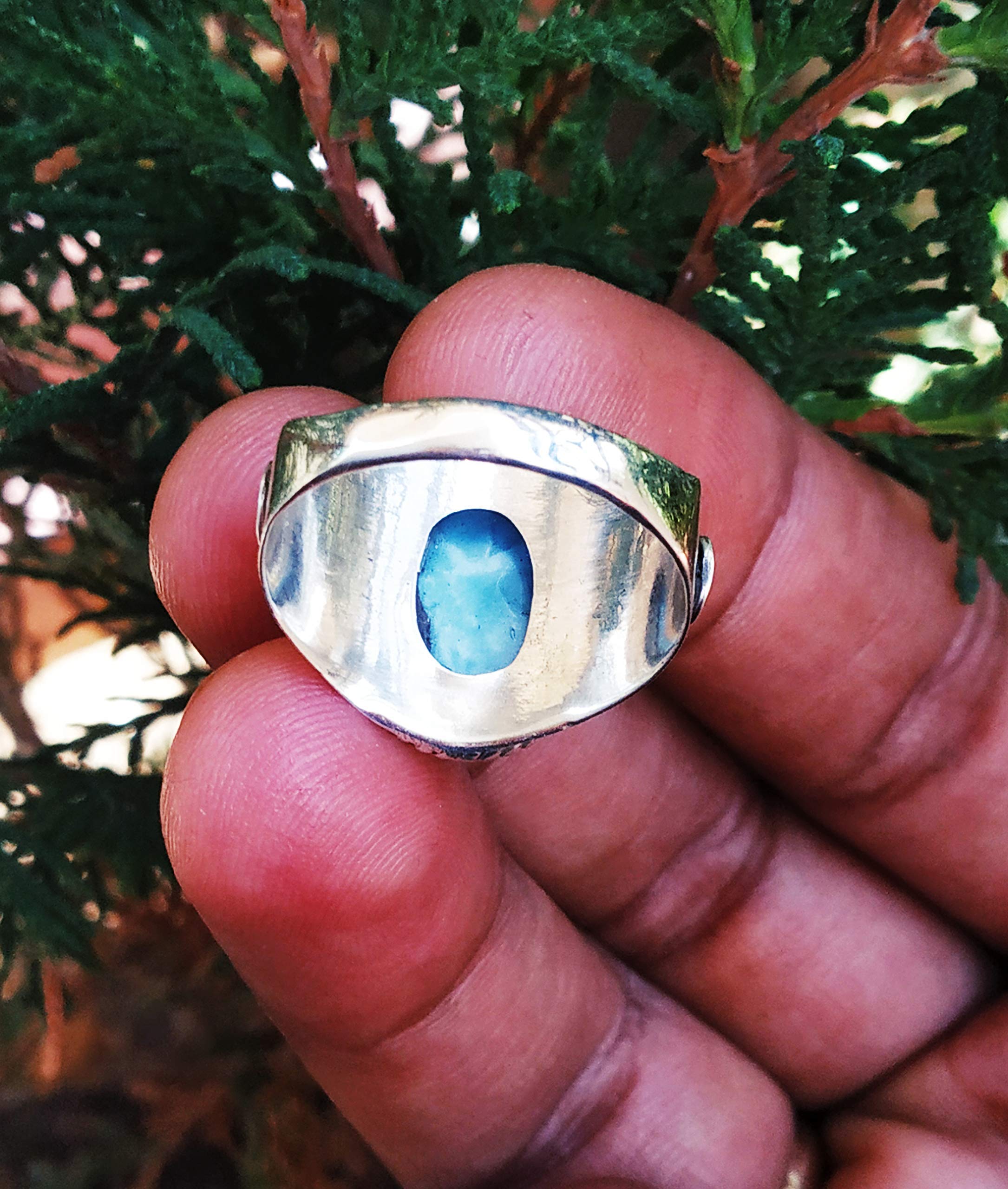 Larimar Ring - 925 Sterling Silver Sky Stone Ring | Dominican Larimar Jewelry | Boho Healing Vintage Style Ring | Perfect for Engagement, BFF Gifts & Spiritual Healing | Handmade Artisan Blue Stone Ring for Women