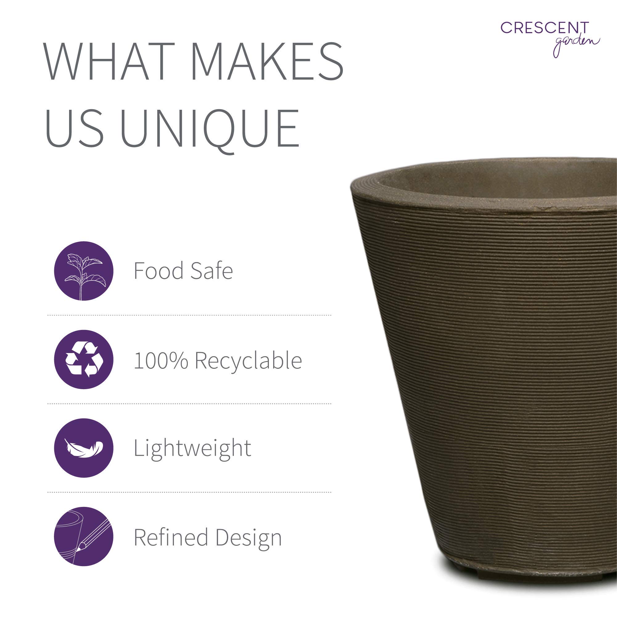 Crescent Garden Madison Planter - 26 Inch Double-Walled Plant Pot in Old Bronze - Indoor/Outdoor Decorative Flower Pot for Patio, Garden, and Home Decor