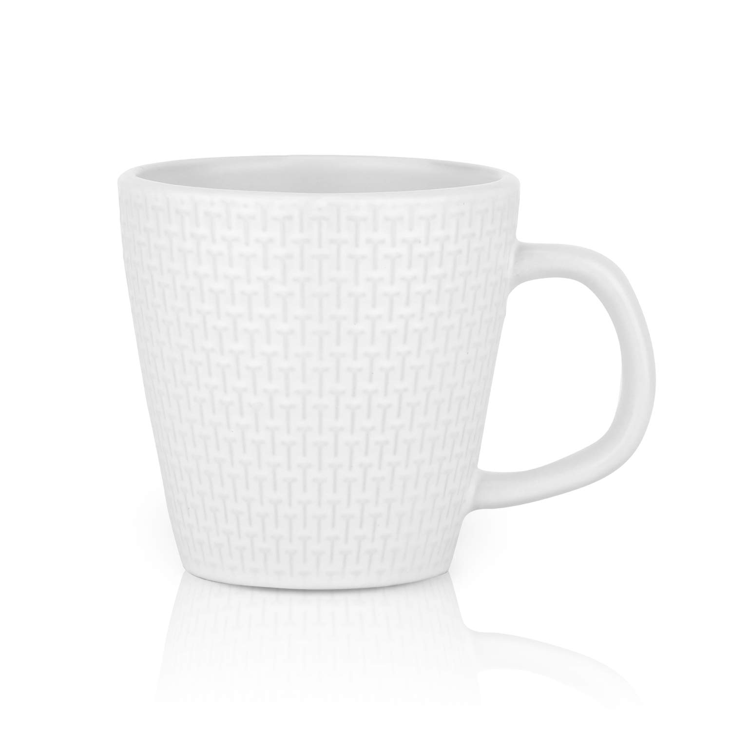 Olivia White Stoneware Dish Set - 4 Weave Stoneware Mugs for Coffee, Tea & Hot Beverages - Perfect for Breakfast, Kitchen & Dining Room Decor