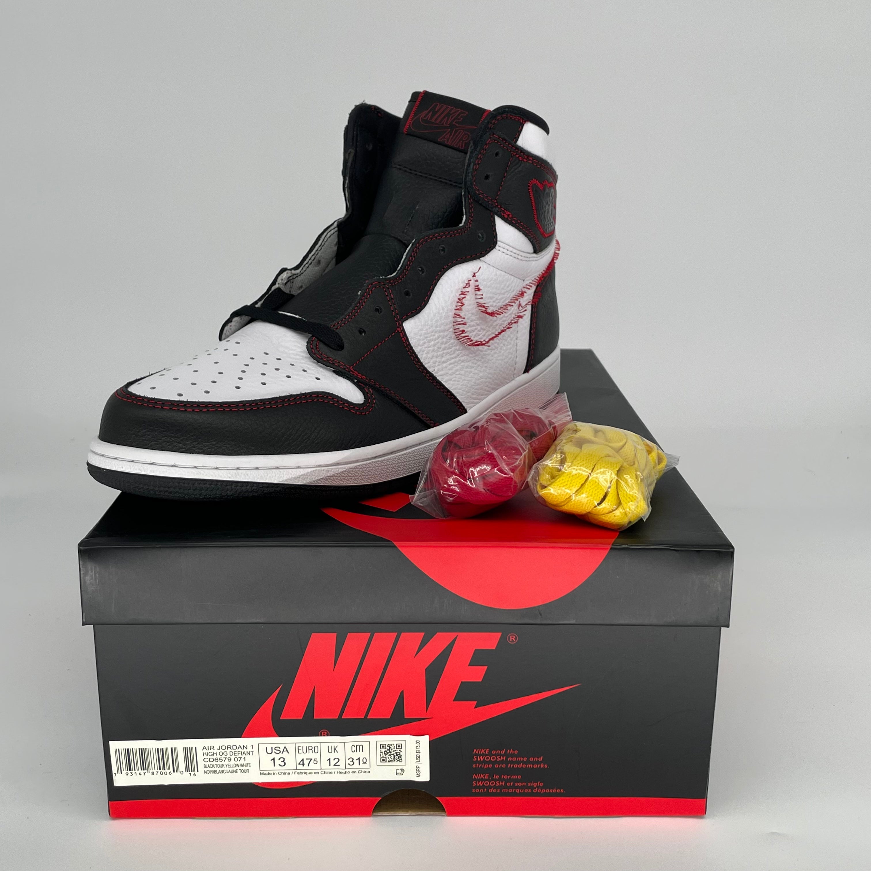 Original Air Jordan 1 Defiant High OG - White/Black-Gym Red Men's Basketball Shoes Size 13 (CD6579-071) - Perfect for Streetwear & Court Performance
