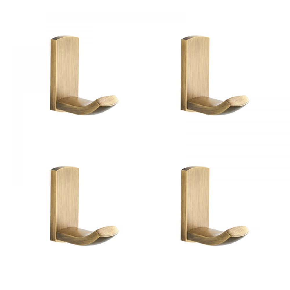 Vintage Brass Robe Hooks Set of 4 - Heavy Duty Wall Mounted Coat & Towel Hangers for Bathroom, Bedroom, Closet Organization - Antique Home Decor Accessories (Perfect for Robes, Hats, Bags & More)
