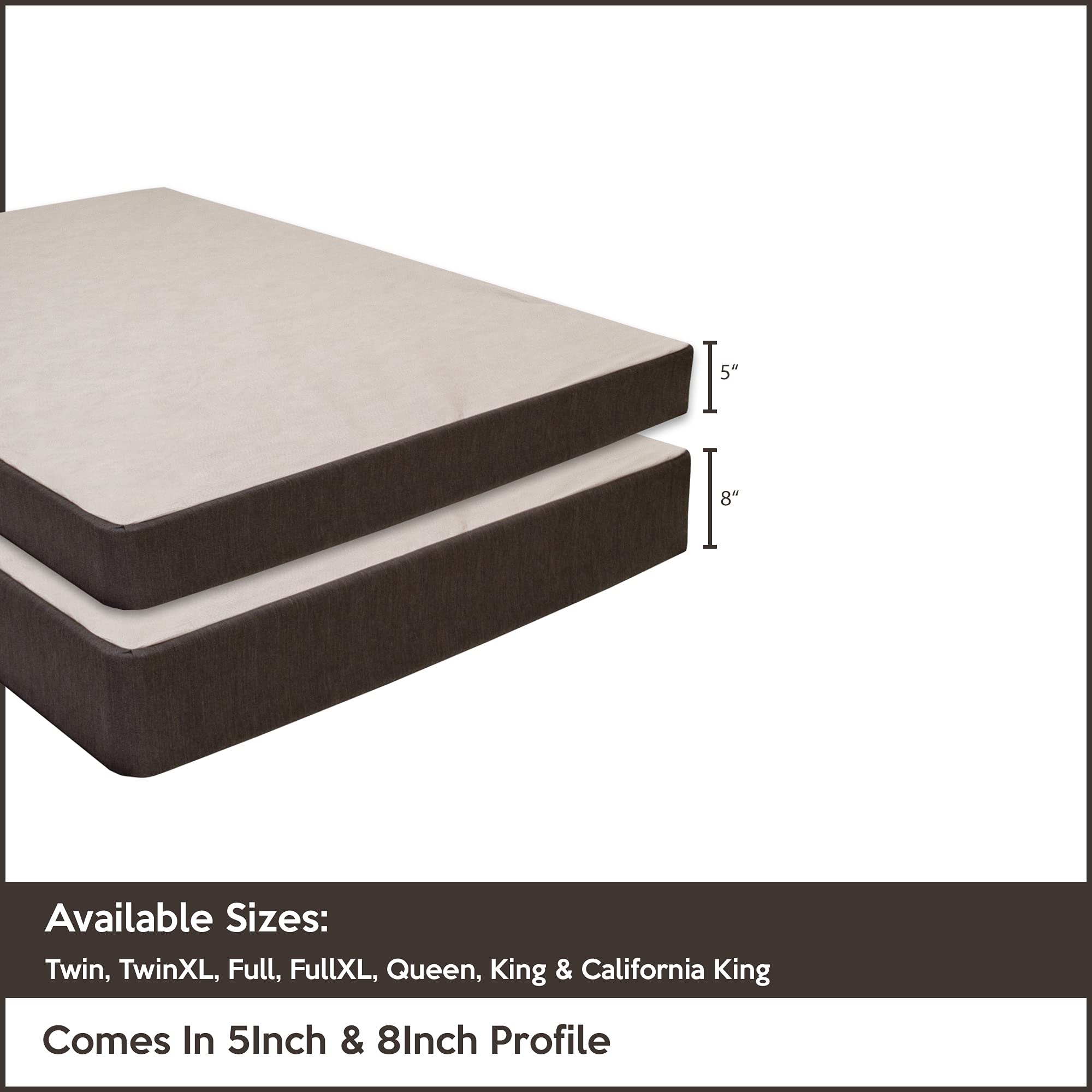 Treaton Easy Assembly Wood Box Spring Foundation with Frame - California King Size, Black - Perfect for Bedroom, Guest Room & Dorm Use