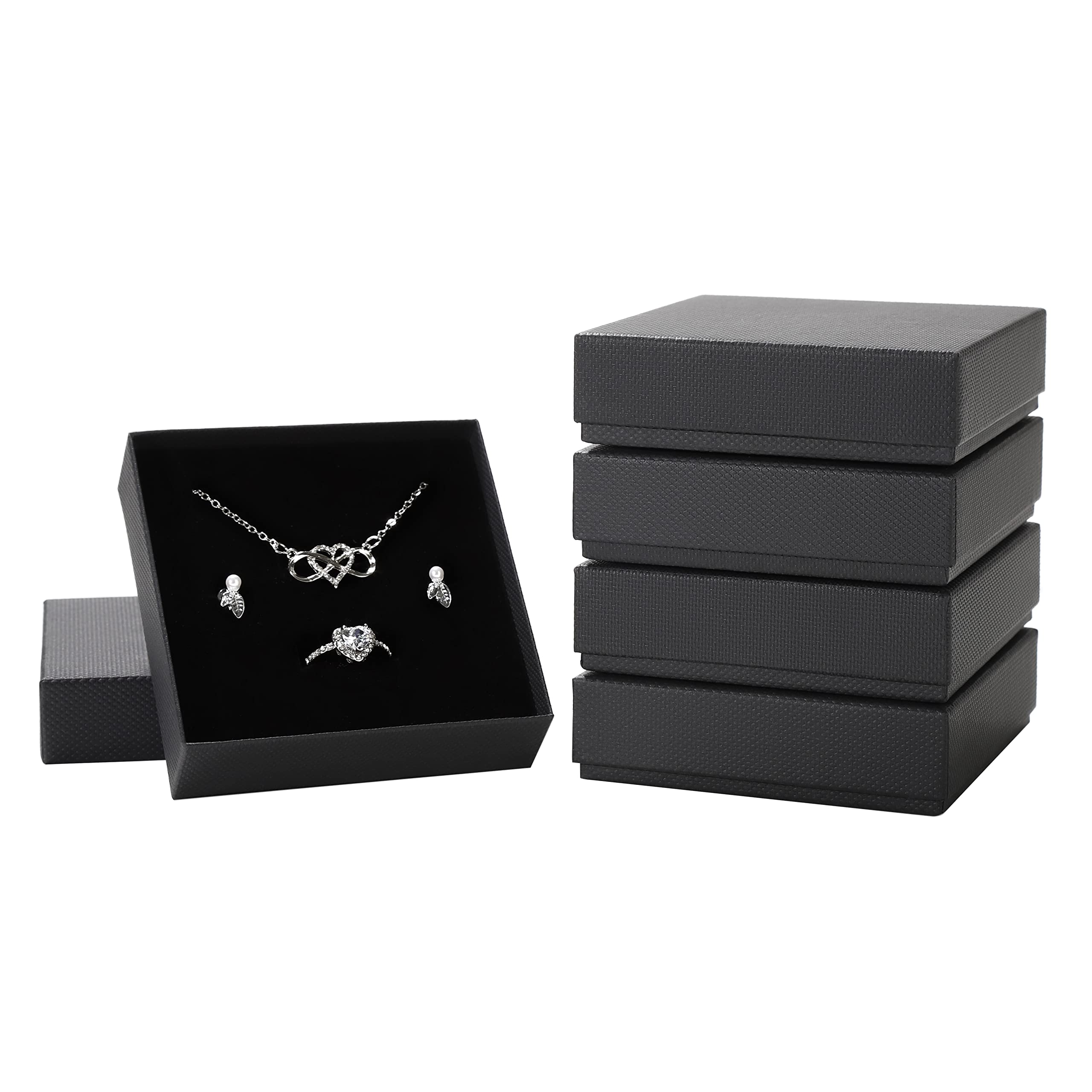 Frantis 20 Pack Jewelry Gift Boxes - Premium Thick Paper Jewelry Packaging Boxes with Cotton Filling & Lids for Bracelets, Rings & Necklaces - Perfect for Wedding, Birthday & Anniversary Gifts (Black-A)