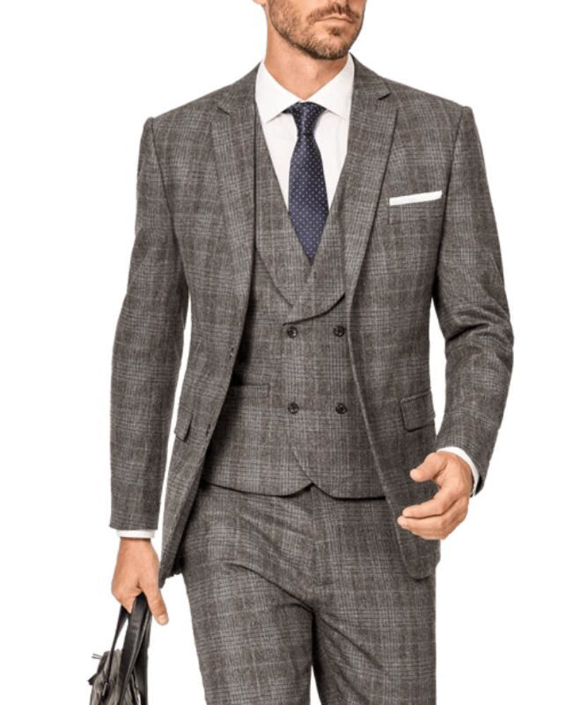 Checked Plaid Tweed 3-Piece Men's Dress Suit | Formal Business Attire & Dinner Jacket Set | Perfect for Weddings, Office Meetings & Special Occasions