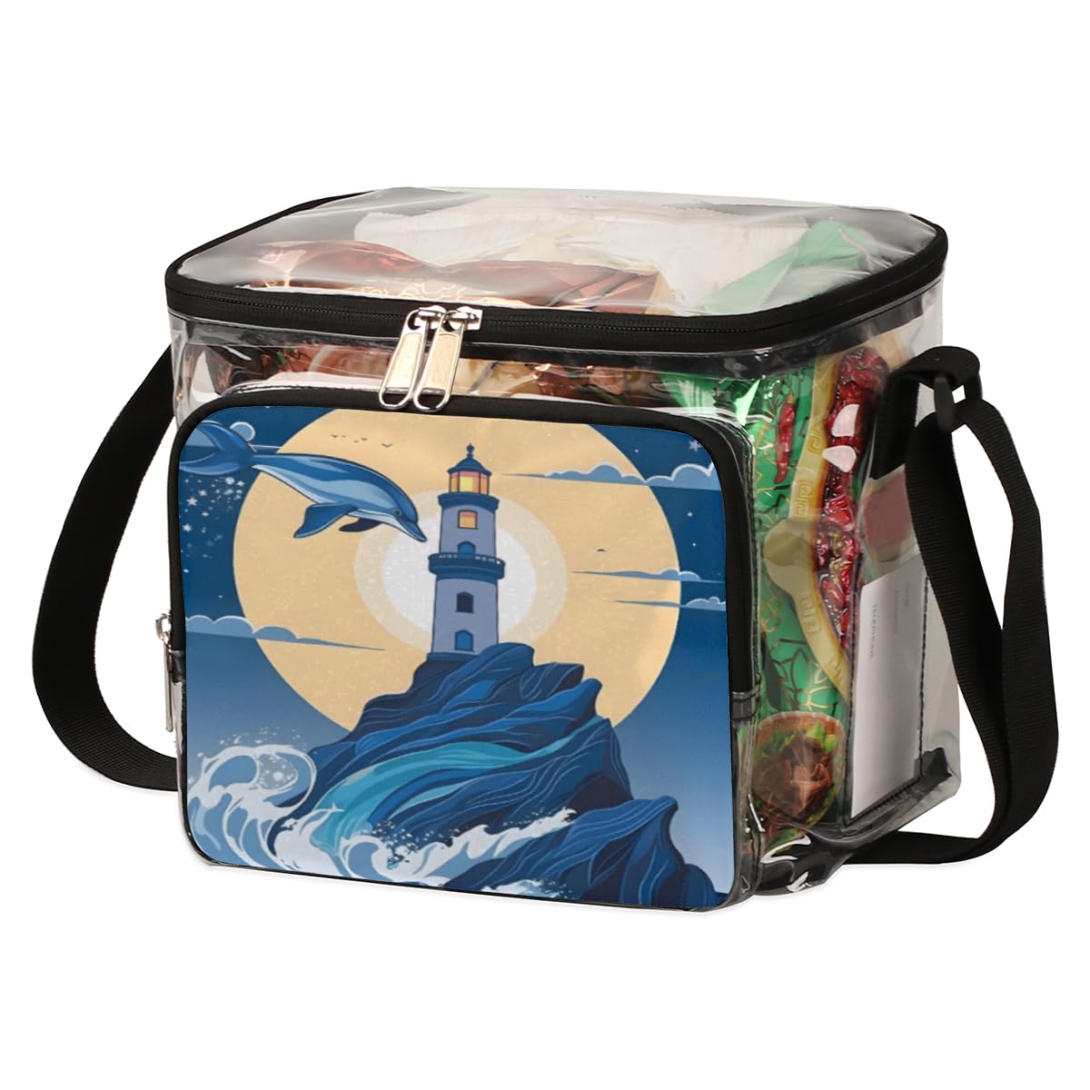 GzLeyigou Clear Tote Bag with Handles - Transparent Shoulder Bag for Outdoor, Travel, Picnic, Concerts & Sports Events | Dolphin Print, Stadium Approved | Perfect for Beach, Shopping & Theme Parks