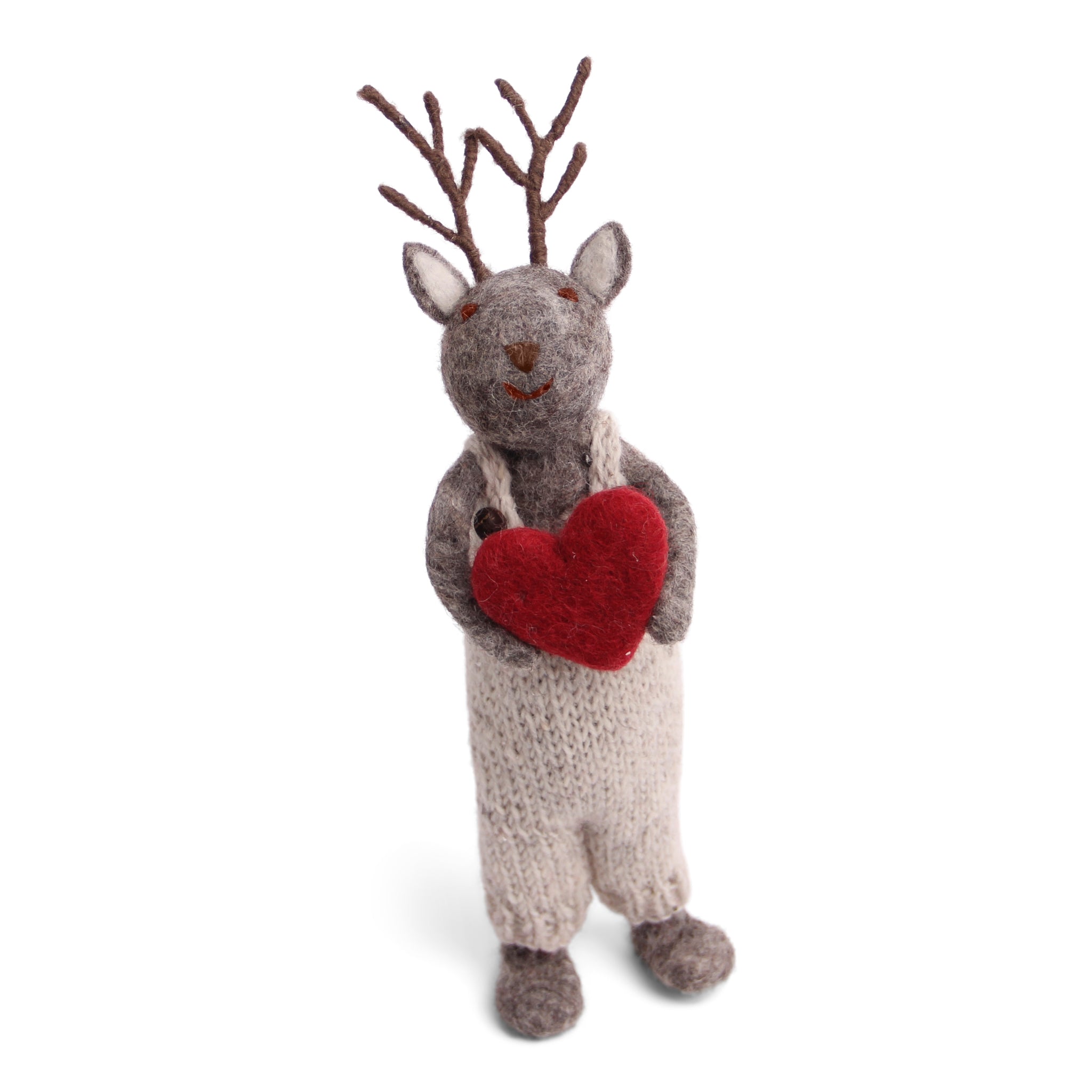 Large Grey Reindeer with Heart Christmas Figurine - Perfect for Holiday Decor, Gift Giving & Festive Home Display
