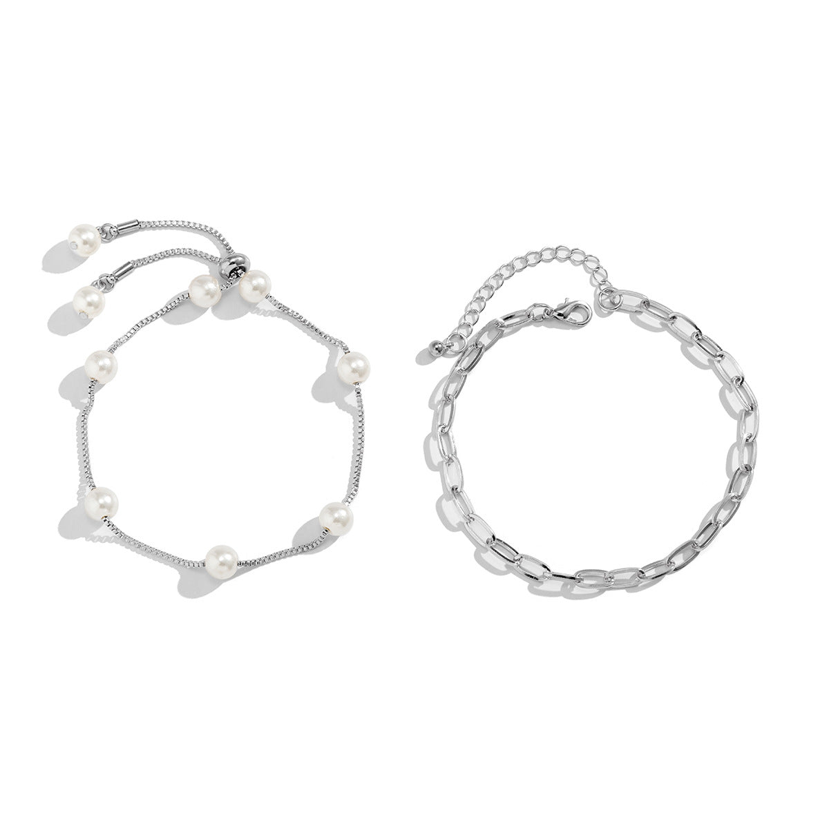 Gold Silver Stacking Pearl Adjustable Anklet Chain Set - Dainty Pearl Anklet Bracelet for Women | Perfect for Beach Weddings, Summer Outfits & Boho Style Accessories