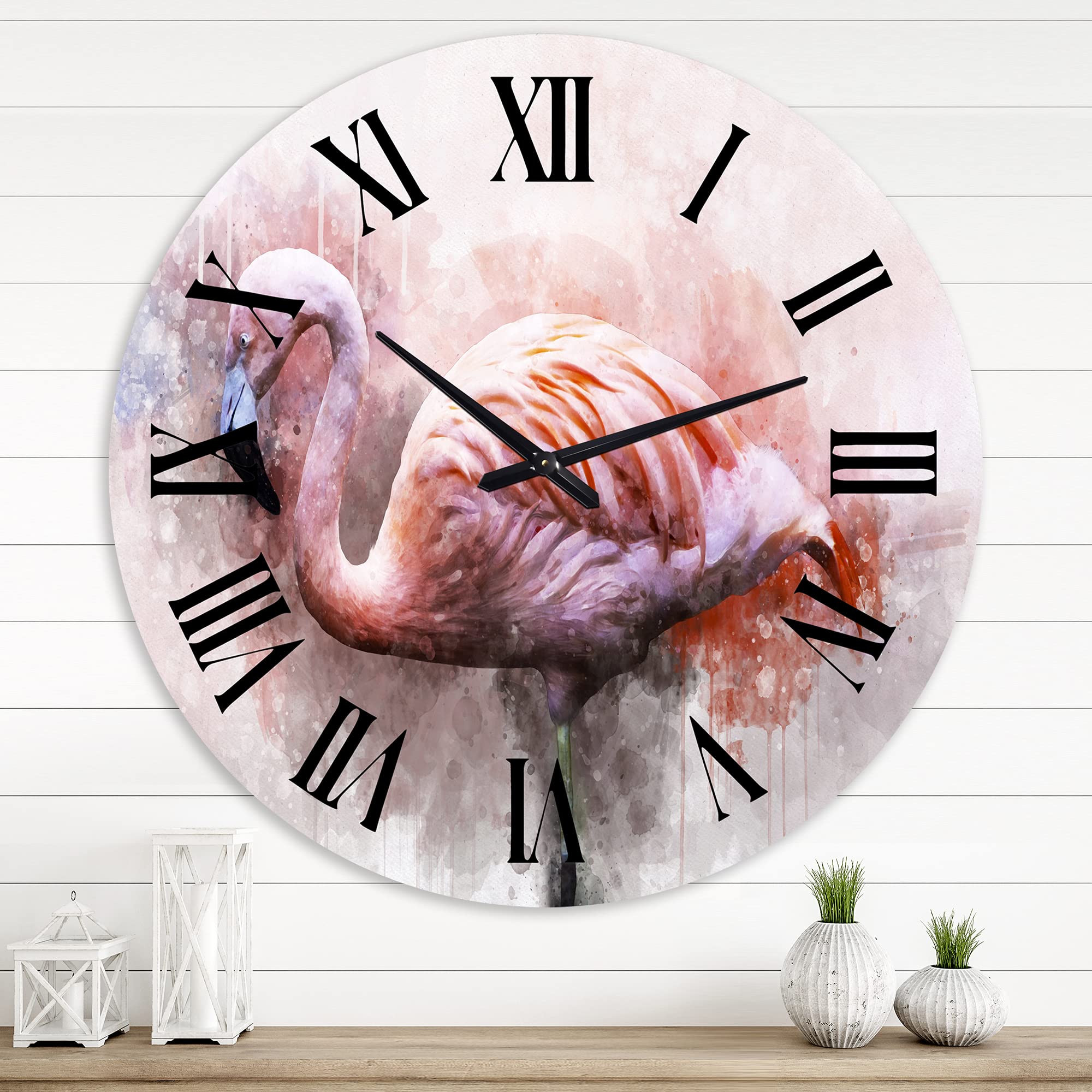 Farmhouse Wall Clock with Pink Flamingo Design - Large Decorative Clock for Kitchen, Living Room & Bedroom - Perfect for Home Decor and Gift Giving