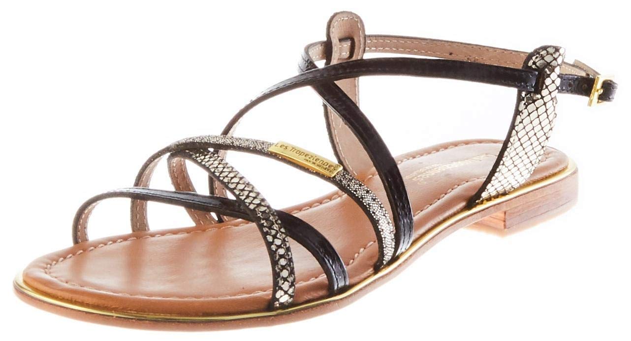 Les Tropeziennes Women's Harry Open Toe Sandals - Black Noir Multi 607 | Size 9.5 | Comfortable Summer Casual Shoes for Beach, Vacation & Everyday Wear