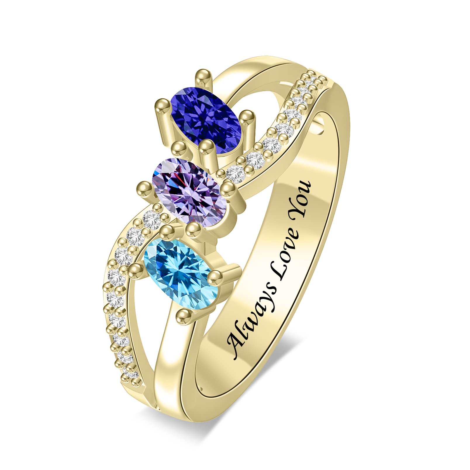 Personalized Sterling Silver Rings for Women - Custom Simulated Birthstone Infinity Band Rings - Perfect Mother's Day Gift, Anniversary Present & Everyday Jewelry for Special Occasions