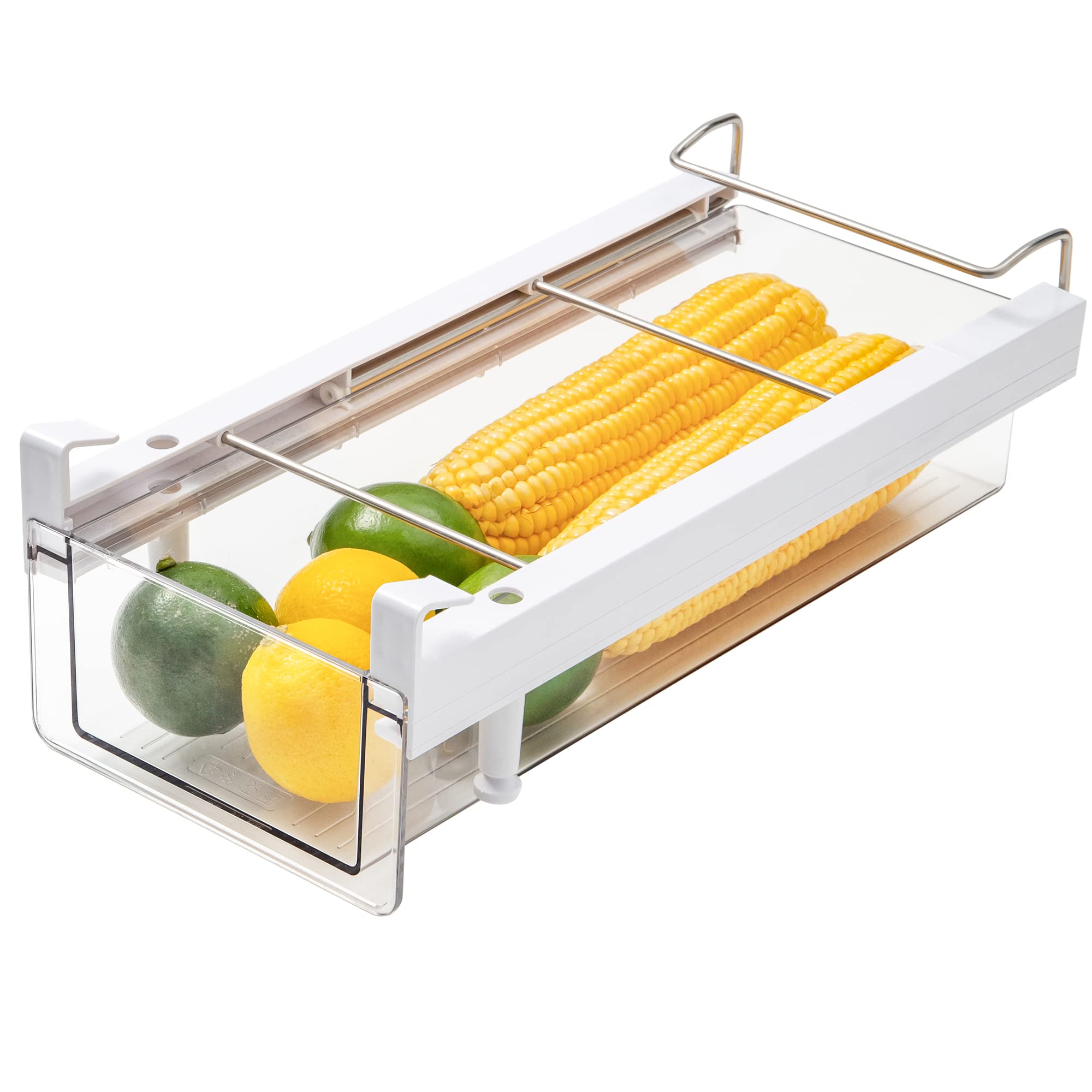 Clear Plastic Refrigerator Organizer Bins with Handles - Pull Out Fridge Drawer for Cheese, Deli Meat, Drinks, Fruits & Vegetables - Heavy Duty Under Shelf Storage - Perfect for Kitchen Organization & Food Preservation