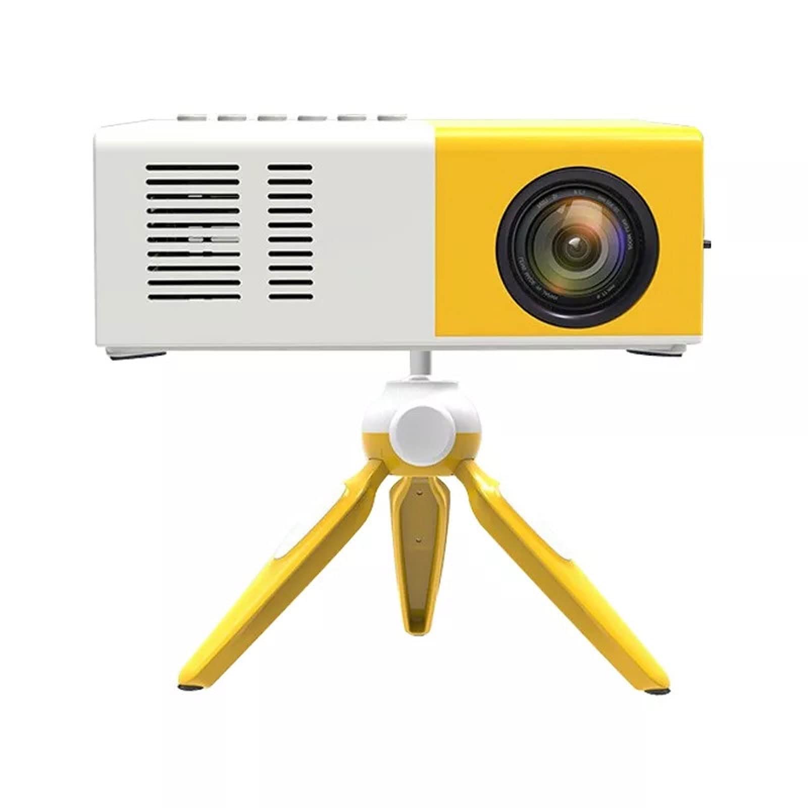 Portable LED Projector - 480x360 Pixels, Supports 1080P HDMI & USB, Mini Home Theater Projector with Built-in Speaker - Ideal for Movie Nights, Gaming, and Outdoor Camping (Yellow with Tripod, US Plug)