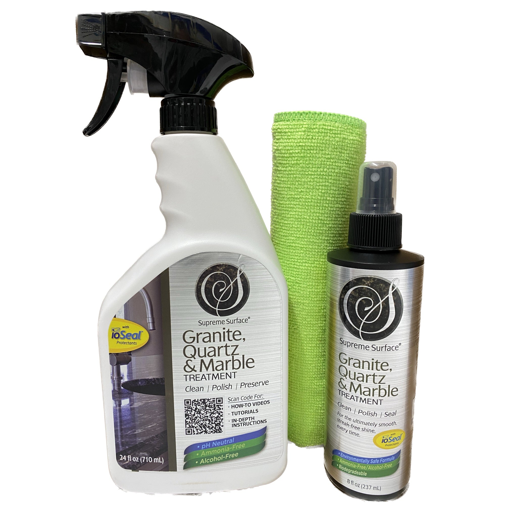 Granite Quartz & Marble Cleaner & Sealer - 24oz & 8oz Spray Bottles - Stone Countertop & Tile Protection for Kitchen, Bathroom & Outdoor Surfaces