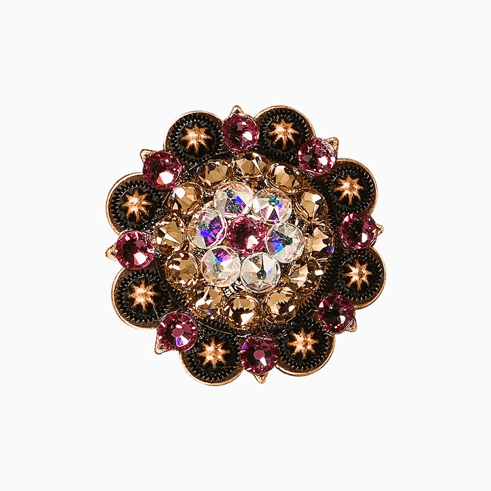 Pink AB & Champagne Copper 2 European Crystal Concho - Elegant Rhinestone Decor for Western Belts, Hats & Cowboy Boots - Perfect for Country Dance, Rodeo & Western Fashion Accessories