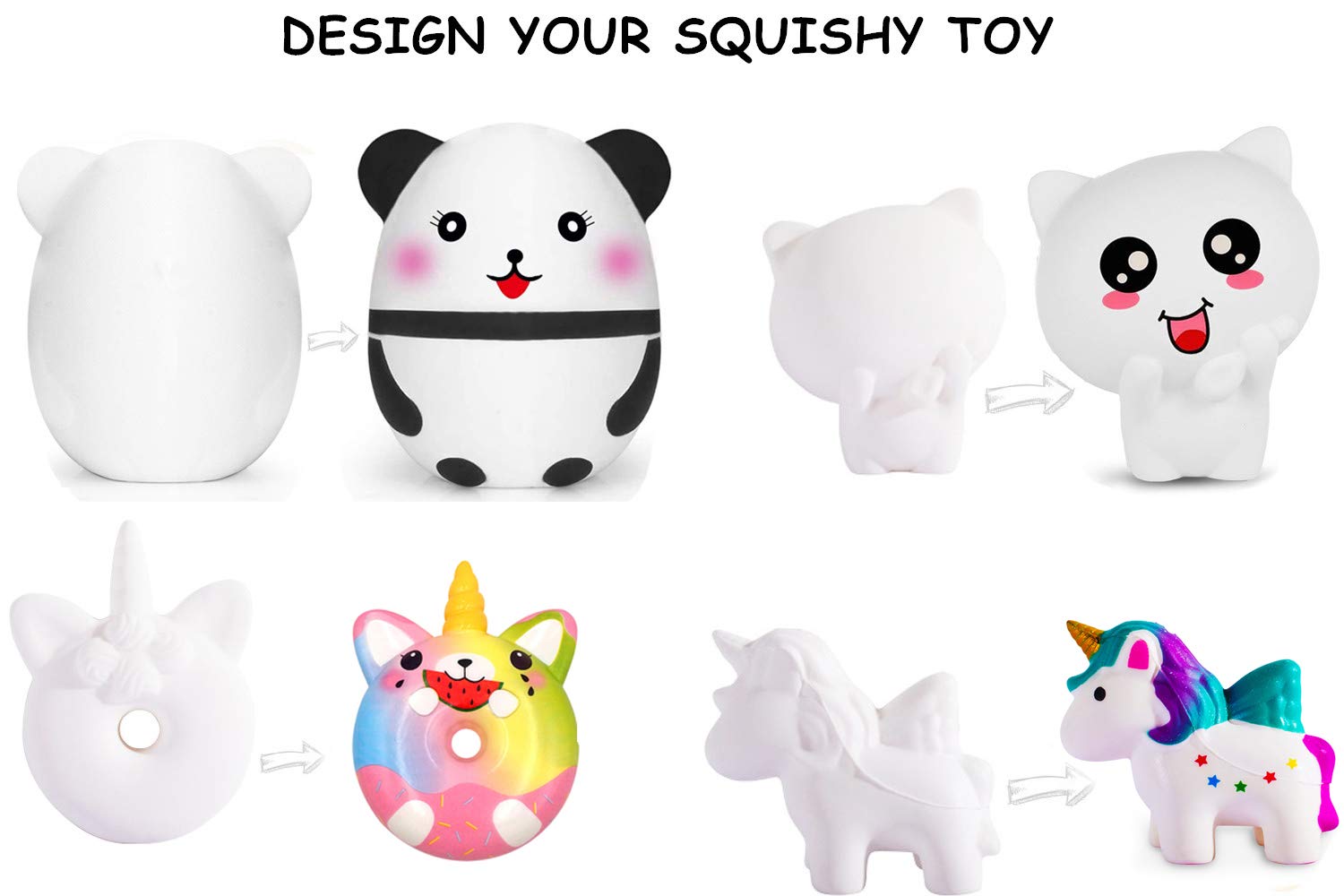 DIY Kawaii Animal Squishy Toys for Kids - 3D Blank Paint Your Own Squishies Arts & Crafts Kit (5 Pack) - Creative Stress Relief Gift for Boys & Girls Ages 3-6 - Fun Sensory Play, Birthday Party Favors & Classroom Activities