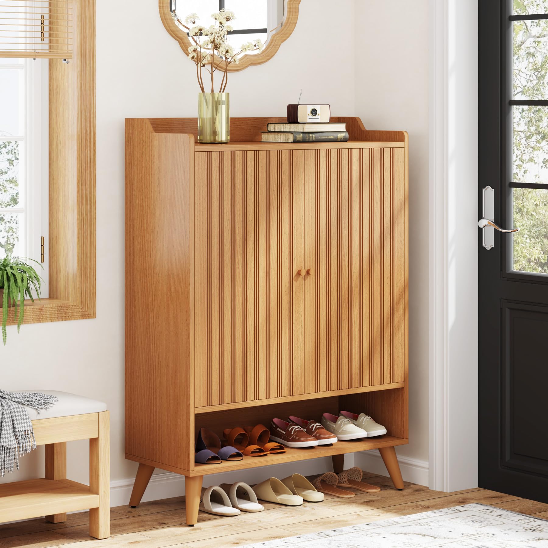 Tribesigns 5-Tier Wooden Shoe Storage Cabinet with Adjustable Shelves & Doors - Narrow Shoe Organizer for Entryway, Hallway, Closet - Perfect for Small Spaces & Home Organization