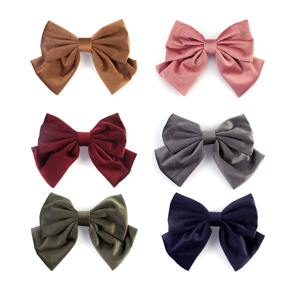 JIAHANG Velvet Hair Bow Clips - Thick Hair Velour Big Bowknot Barrettes for Women & Girls - French Style Hair Accessories (6PCS Set) - Perfect for Weddings, Parties & Everyday Fashion