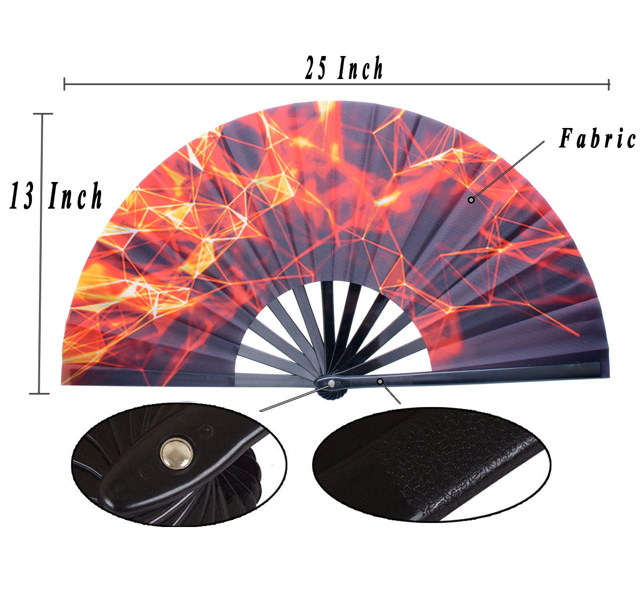 Chinese Folding Hand Fan - Decorative Nylon-Cloth Dance Fan for Women & Men, Glow Lines Design - Perfect for Rave Parties, Dance Performances, and Home Décor