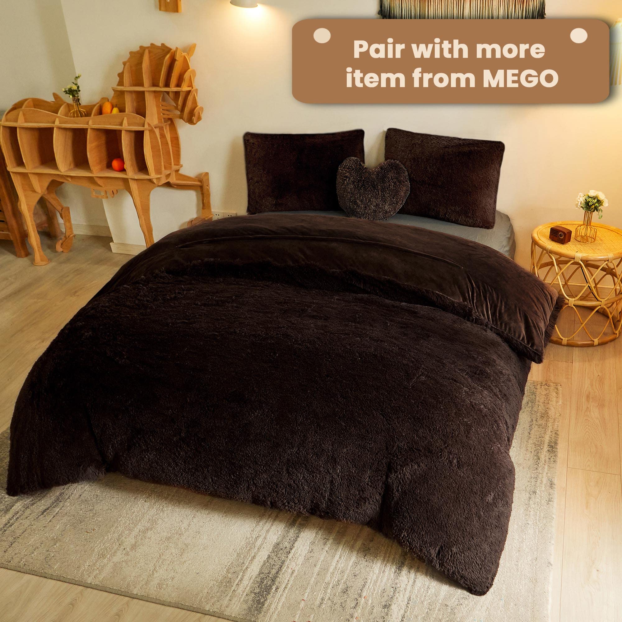 MEGO Shaggy Plush Body Pillow Cover 20x54 Inches - Soft Faux Fur Fluffy Pillowcase with Zipper - Boho Fuzzy Full Body Pillow Sham for Bed, Couch, Living Room - Cozy Home Decor & Nap Companion (Brown)