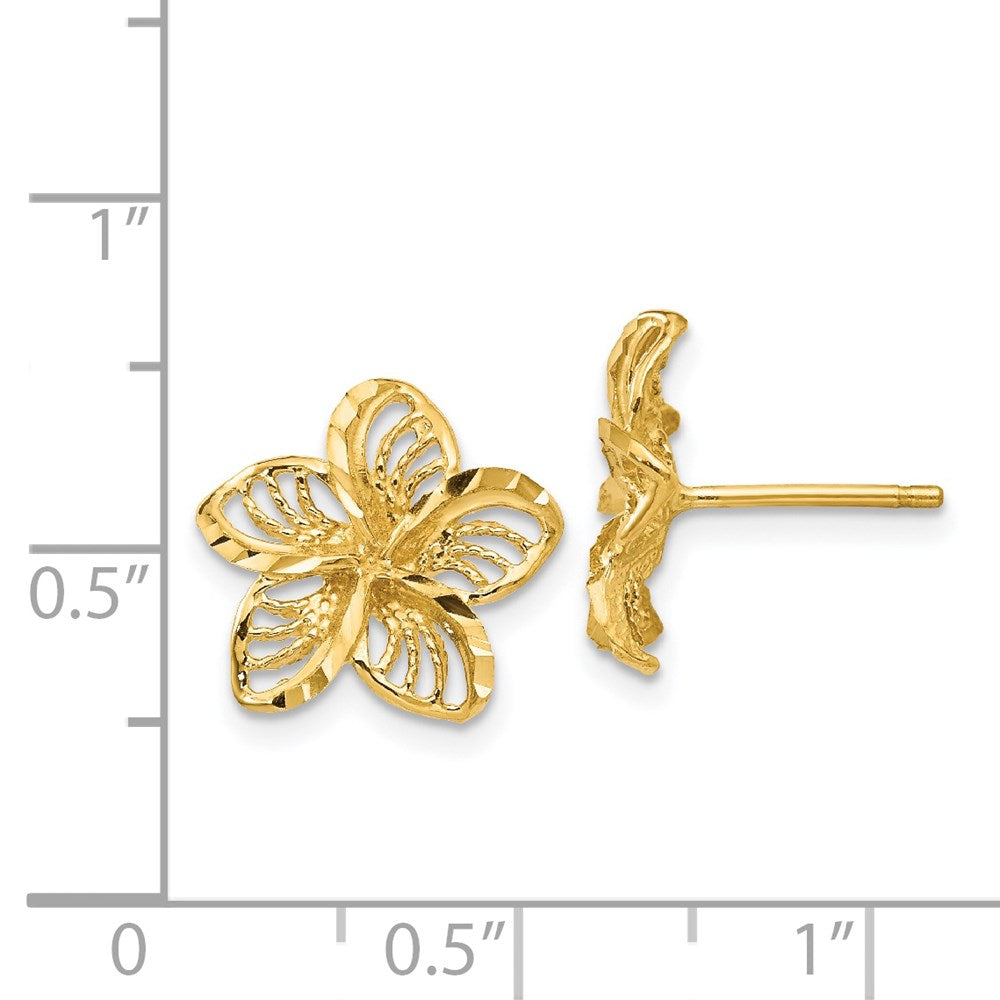 Gold Diamond Cut Filigree Plumeria Earrings TC731 - Elegant Hawaiian Flower Jewelry for Women, Perfect for Weddings, Parties & Special Occasions