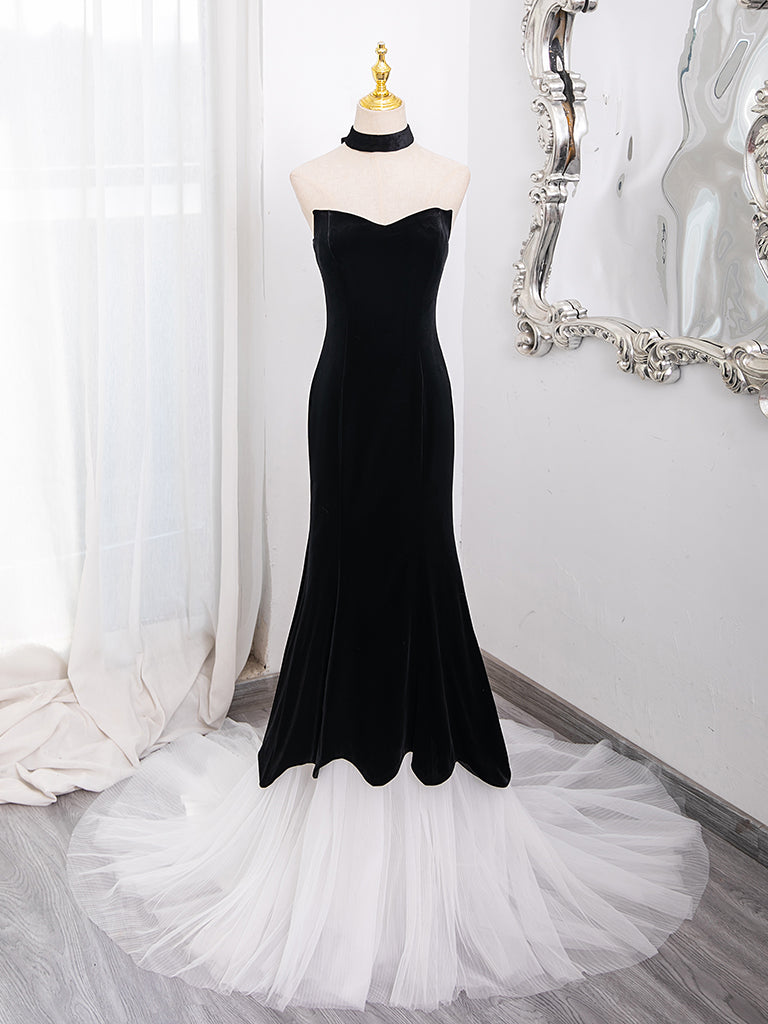 Elegant Black Mermaid Velvet Tulle Long Prom Dress - Formal Evening Gown for Homecoming, Ball, Wedding & Special Occasions