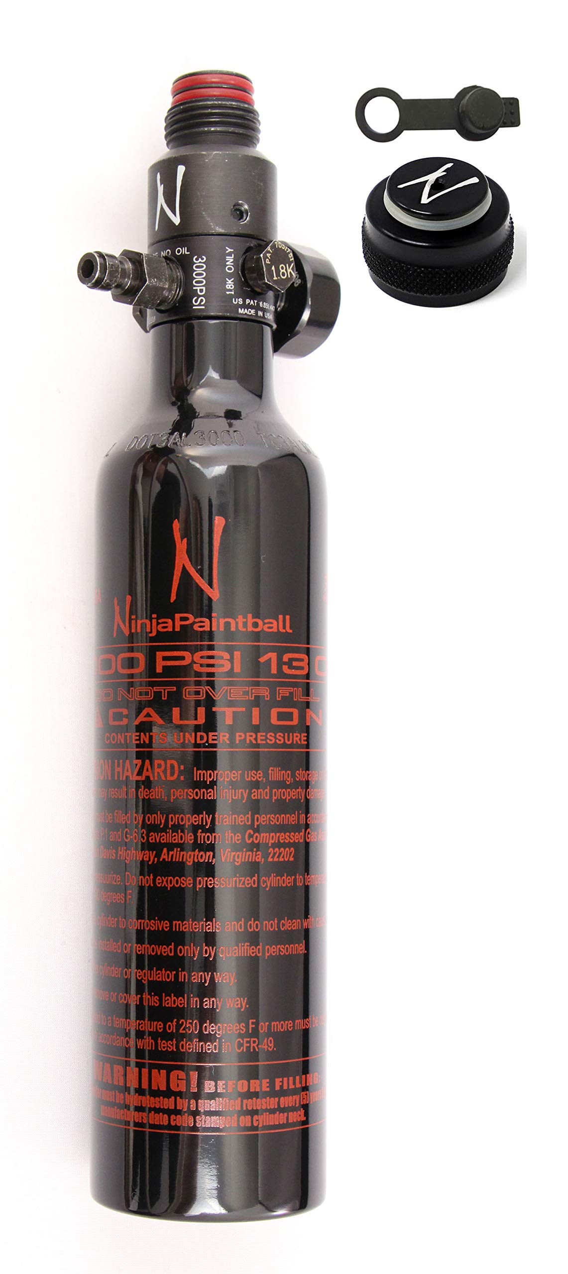 Ninja Paintball HPA Compressed Air Tank - 4500 PSI High Pressure Aluminum Tank with Standard Regulator, Thread Saver & Rubber Nipple Cover - Perfect for Speedball, Woodsball & Tournament Play