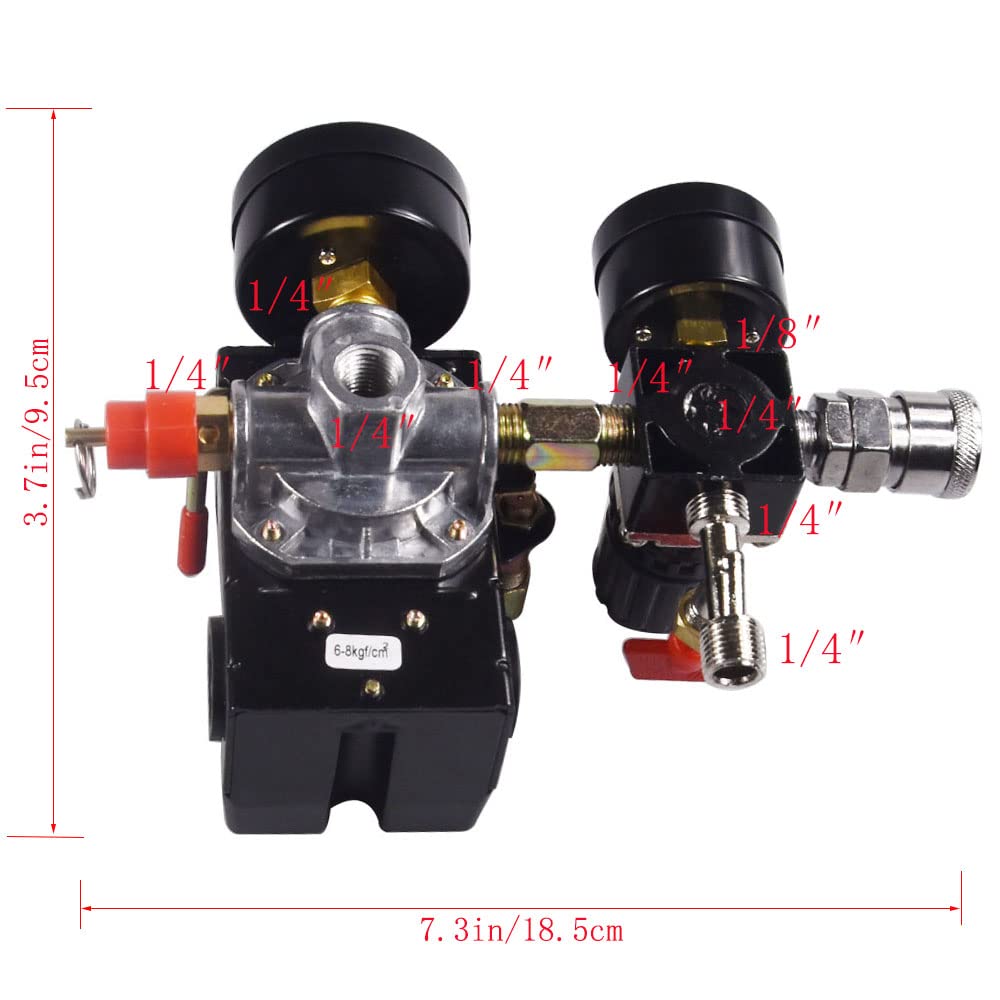 90-120 PSI Air Compressor Pressure Switch with Regulator & Gauge - Heavy Duty Automatic Control for Workshop, Garage & Industrial Tools