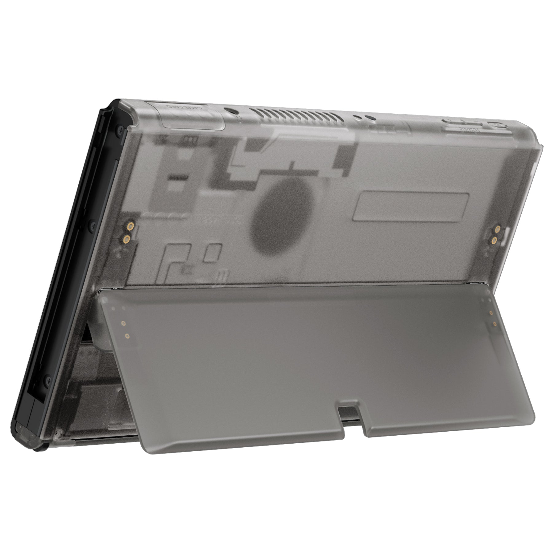 eXtremeRate Clear Black Replacement Back Plate with Kickstand for Nintendo Switch OLED - Durable Protective Cover for Gaming & Travel