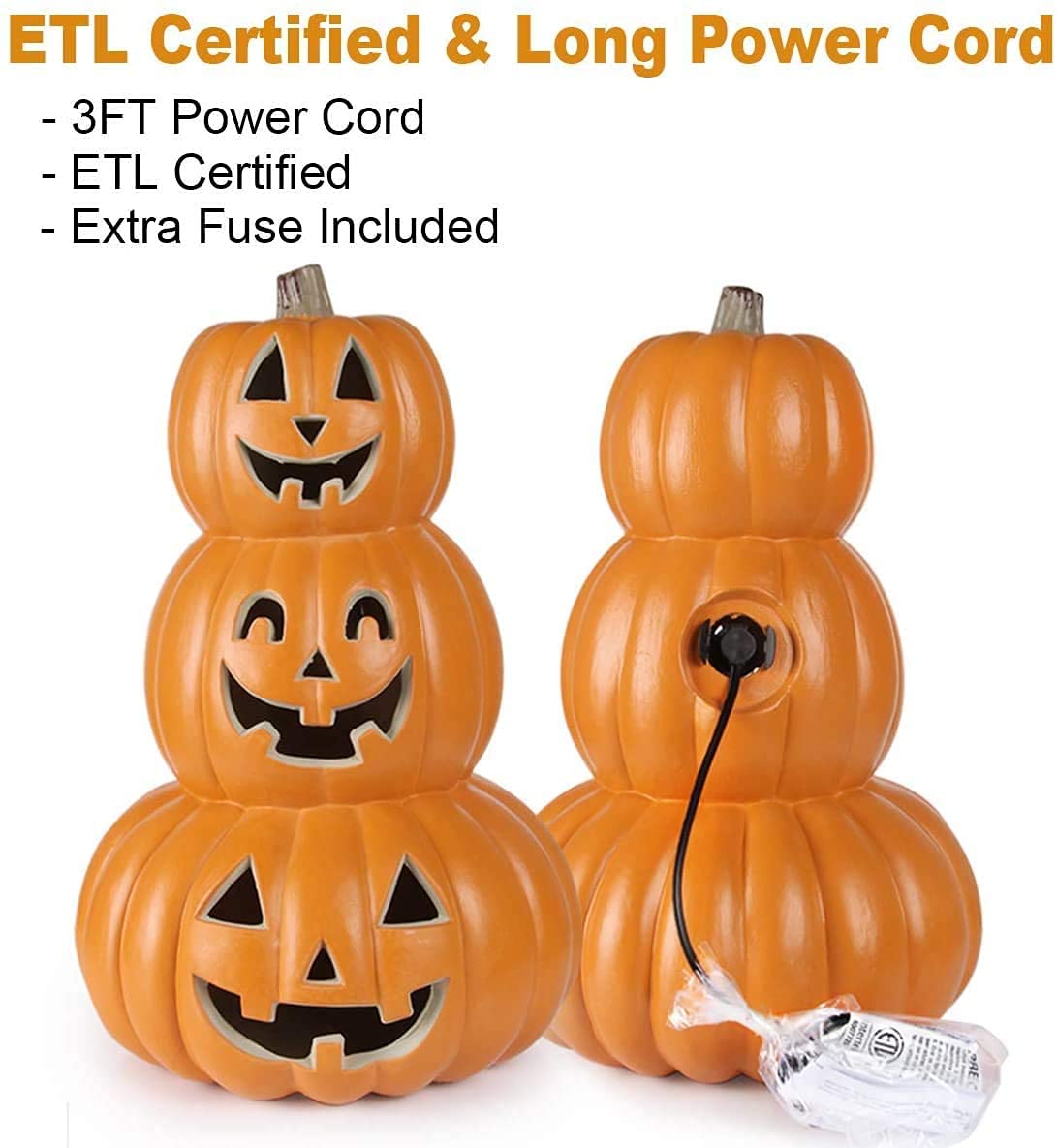 LED Light Up Halloween Jack o'Lantern Pumpkin Decorations - Set of 5 Indoor/Outdoor Lighted Pumpkins with Warm White Bulbs - Perfect for Porch, Yard, Party & Fall Festival Decor