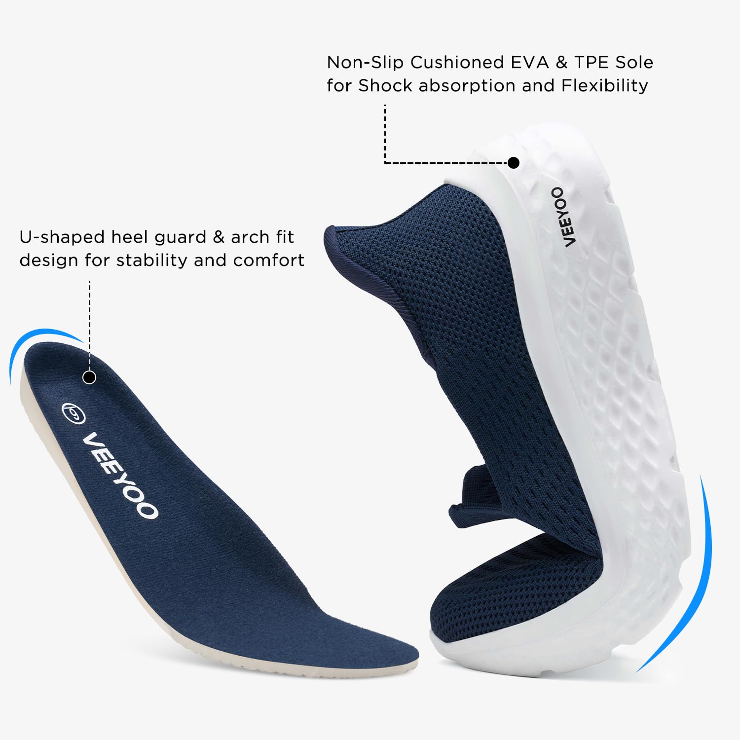 VEEYOO ZURIN Women's Slip-On Walking Shoes with Arch Support - Lightweight No-Lace Sneakers for Work, Travel & Casual Wear - Non-Slip Breathable Tennis Shoes for Walking, Running & Daily Activities