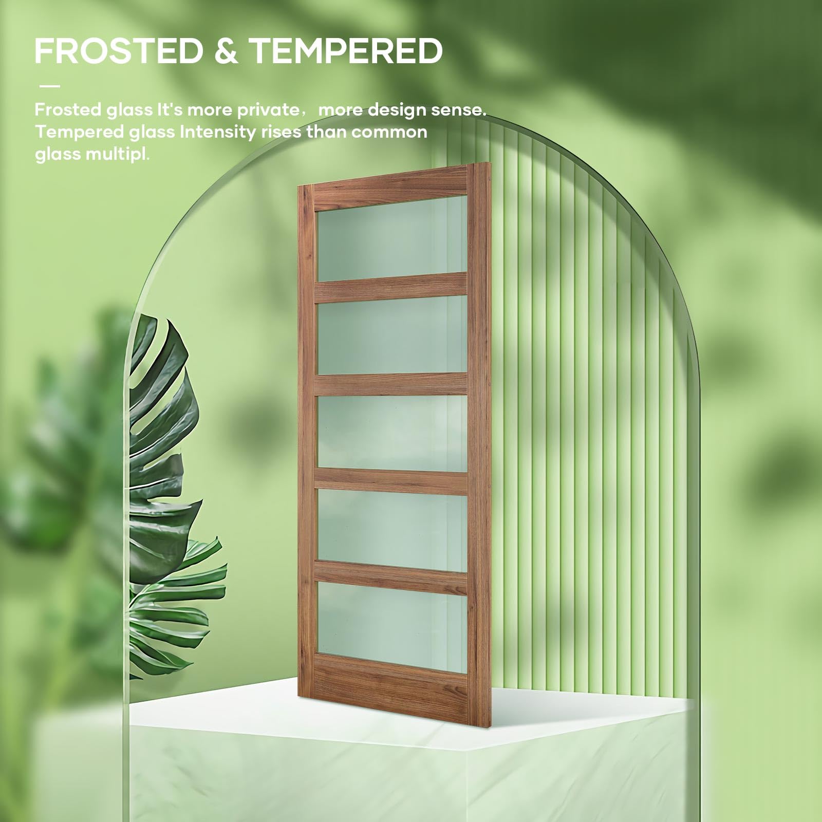 FREDBECK 36 x 84 Inch Frosted Glass Barn Door with Hardware Kit - 5-Panel Waterproof Sliding Door for Bedroom, Bathroom or Closet - Easy Assembly with Pre-Drilled Holes - Fits 33-34 Inch Openings