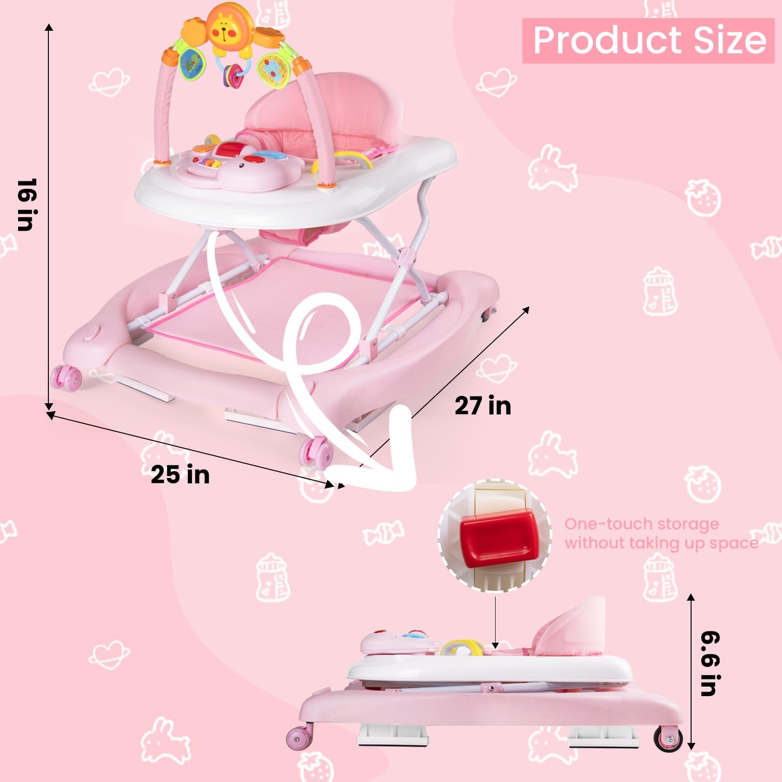 5-in-1 Baby Walker for Boys & Girls 6-12 Months | Foldable Activity Walker with Adjustable Height, Removable Footrest & Feeding Tray | Infant Walker with Bouncer & Music | Perfect for Learning to Walk & Playtime at Home