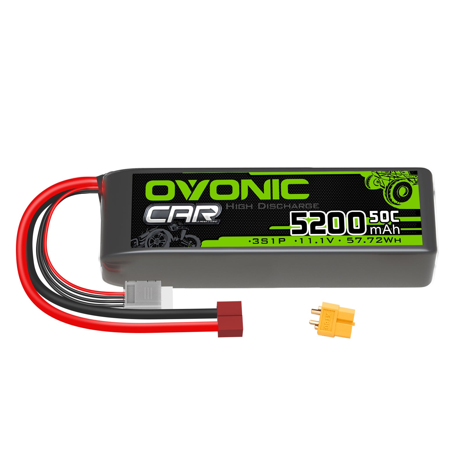 Ovonic 50C 3S1P 5200mAh 11.1V LiPo Battery with XT60 Plug - High Performance RC Car Battery for Racing, Drifting & Off-Road Vehicles