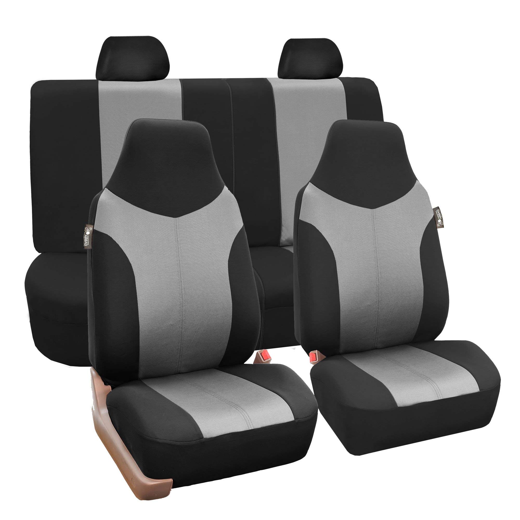 FH Group Universal Fit Automotive Seat Covers - Split Bench Rear & 1-Piece Front Set in Supreme Twill Gray/Black | Compatible with SUVs, Sedans & Small Cars | Airbag Safe & Stylish Protection | Perfect for Daily Commutes, Road Trips & Family Travel